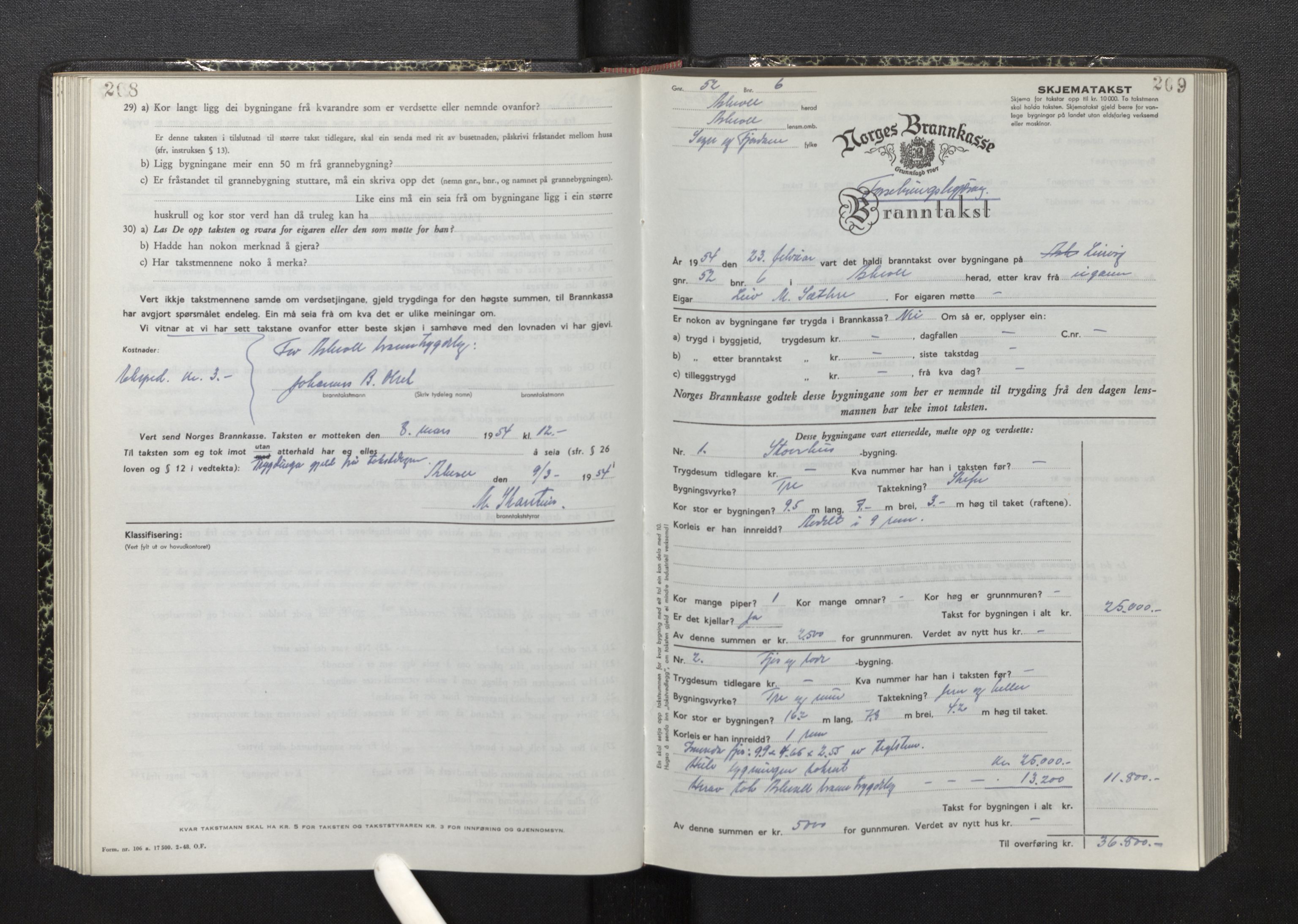 Lensmannen i Askvoll, AV/SAB-A-26301/0012/L0006: Branntakstprotokoll, skjematakst, 1950-1955, p. 208-209