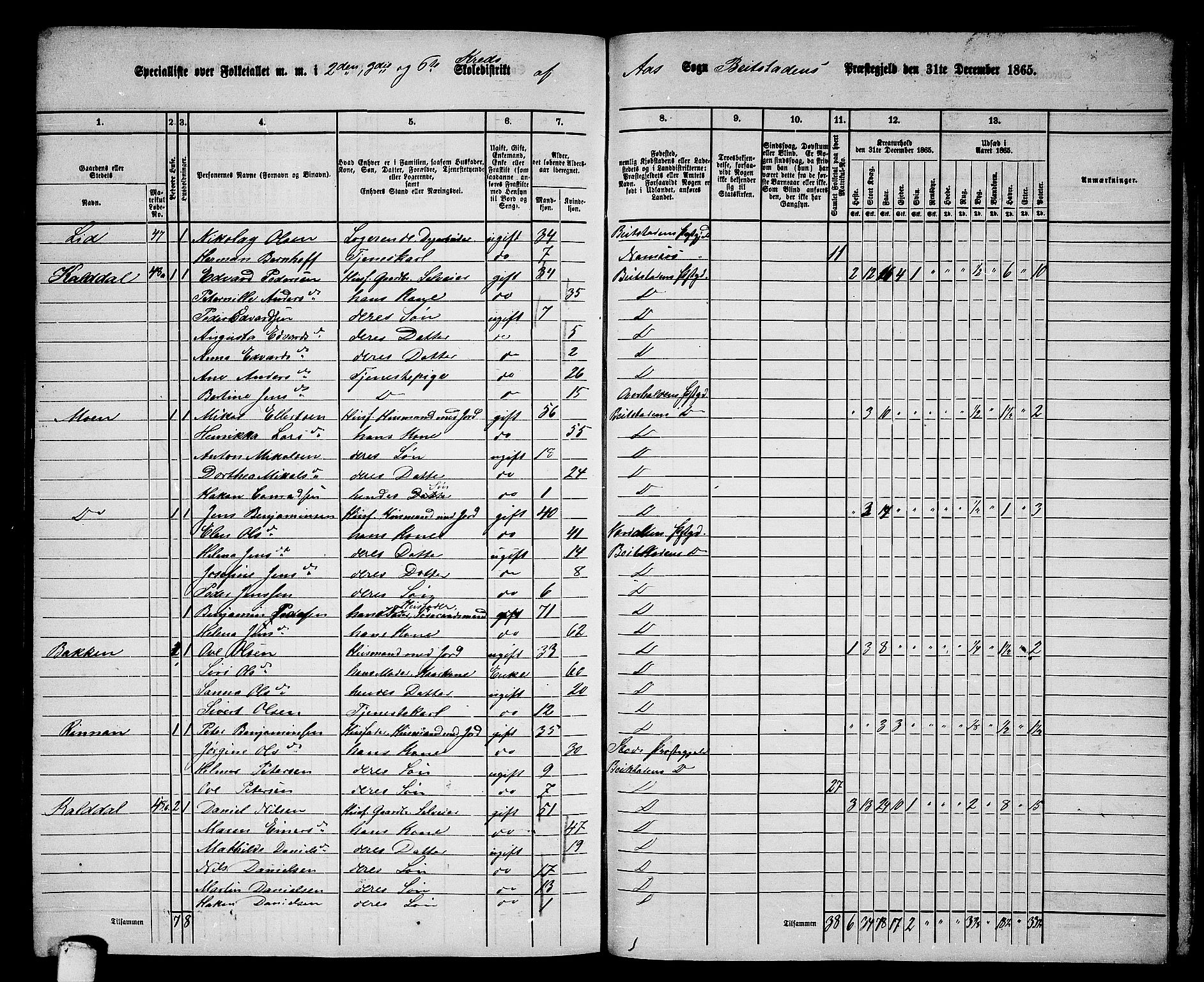 RA, 1865 census for Beitstad, 1865, p. 192