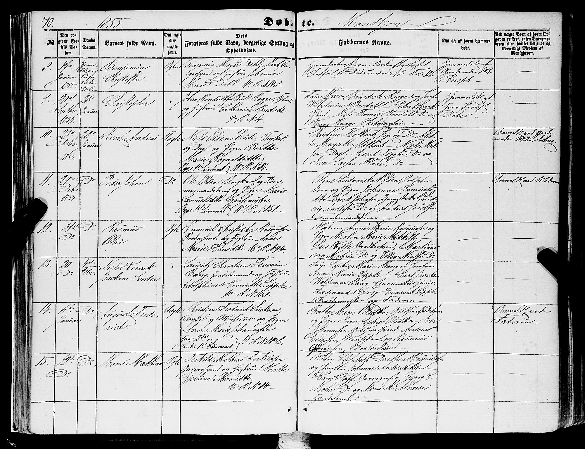 Domkirken sokneprestembete, SAB/A-74801/H/Haa/L0020: Parish register (official) no. B 3, 1851-1859, p. 70