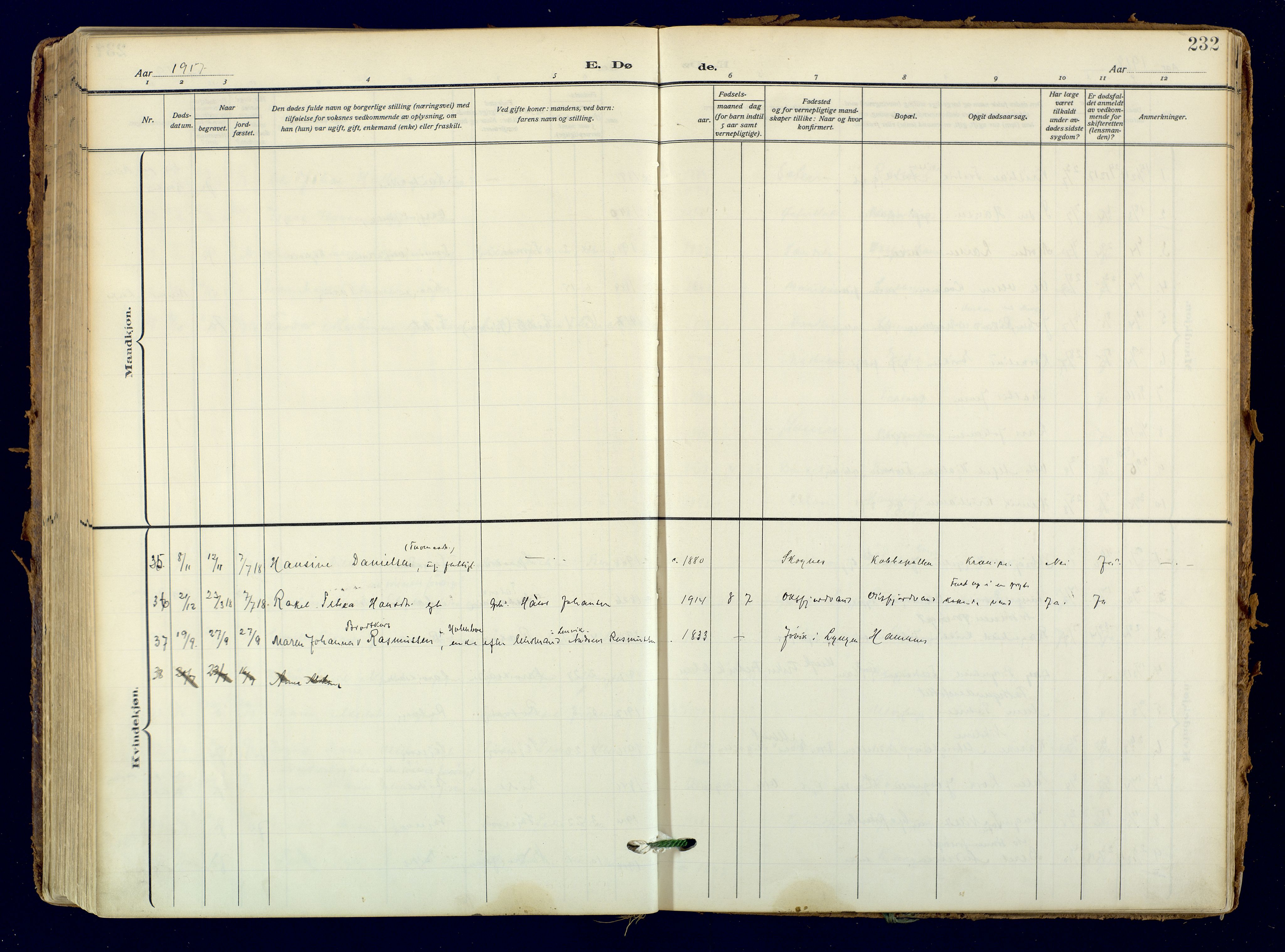 Skjervøy sokneprestkontor, AV/SATØ-S-1300/H/Ha/Haa: Parish register (official) no. 18, 1910-1926, p. 232