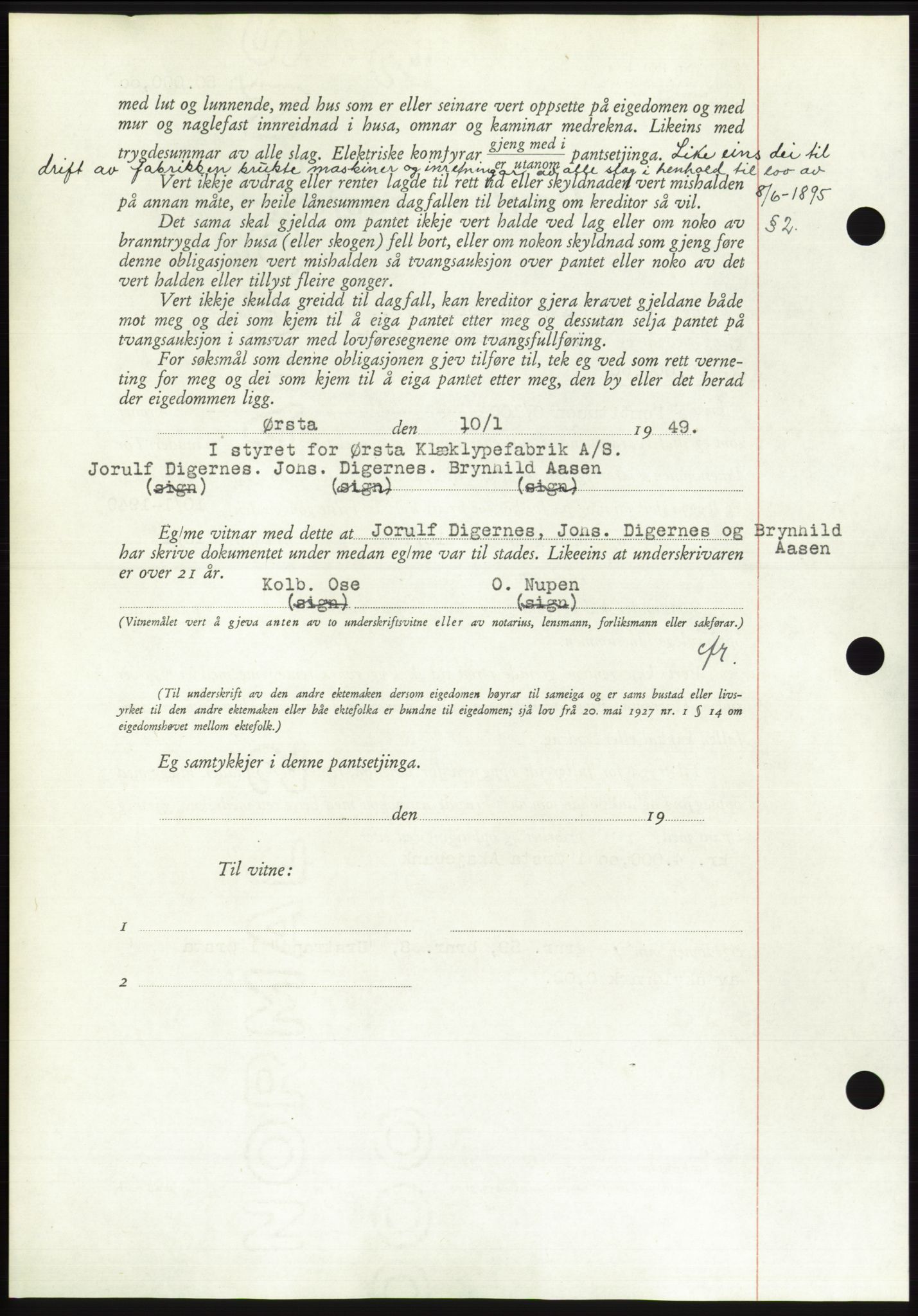 Søre Sunnmøre sorenskriveri, AV/SAT-A-4122/1/2/2C/L0116: Mortgage book no. 4B, 1948-1949, Diary no: : 275/1949