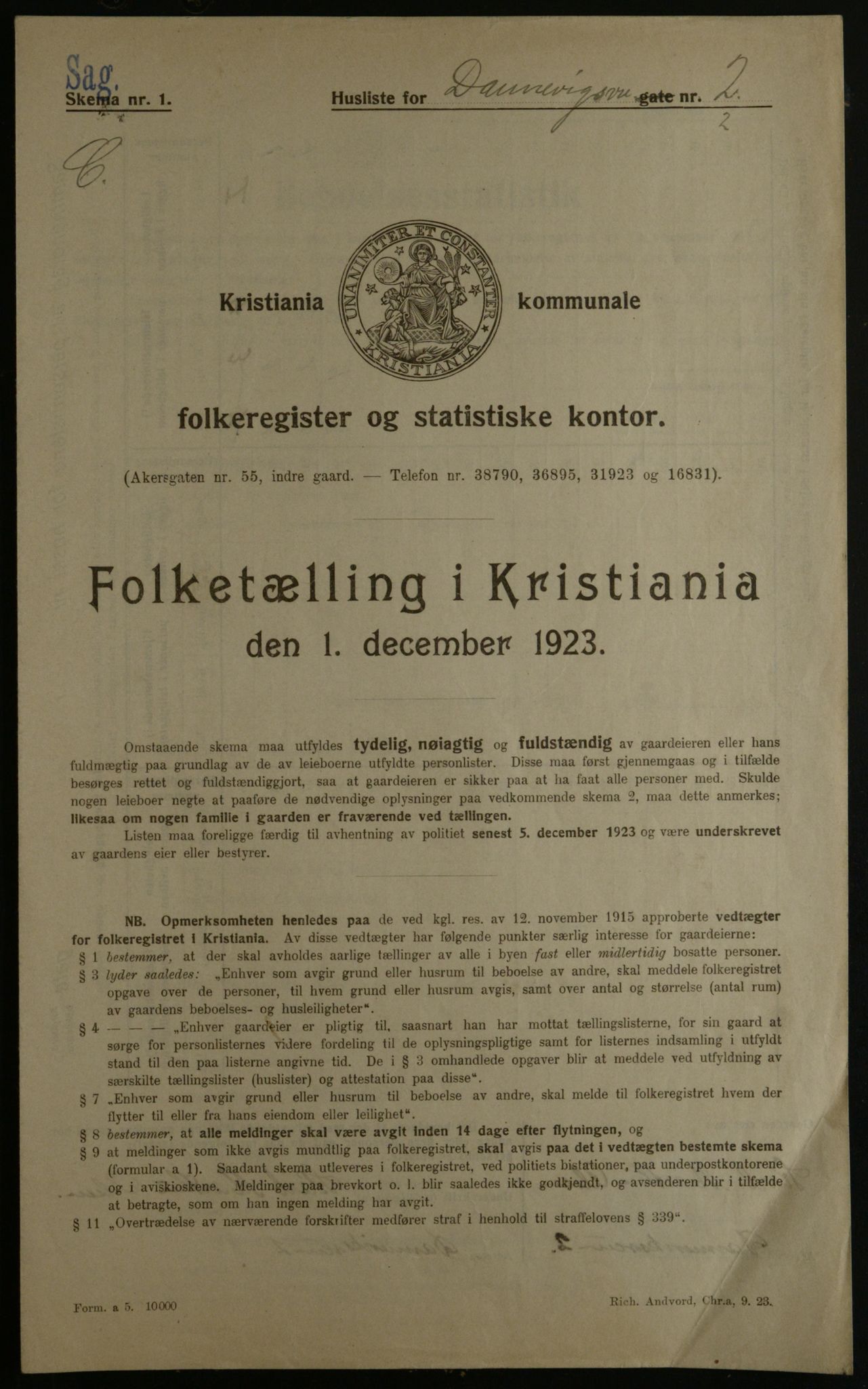 OBA, Municipal Census 1923 for Kristiania, 1923, p. 16870