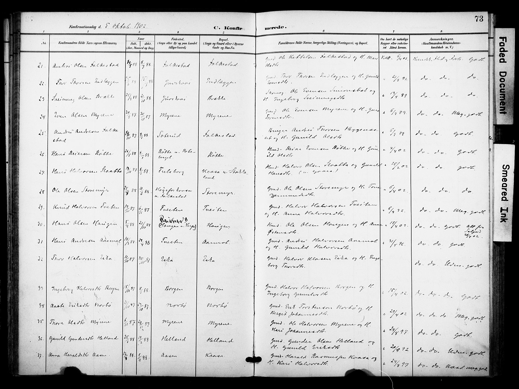 Bø kirkebøker, SAKO/A-257/F/Fa/L0012: Parish register (official) no. 12, 1900-1908, p. 73