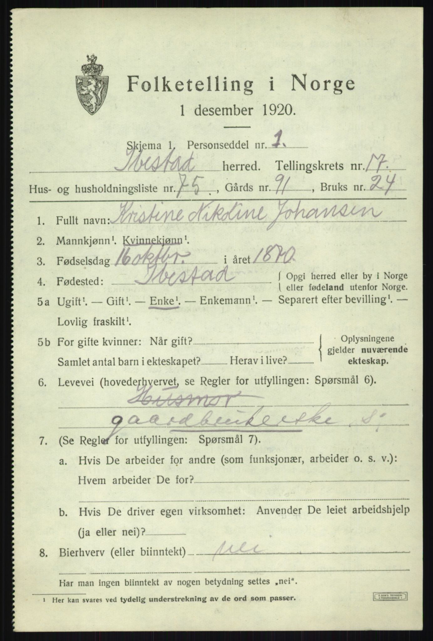 SATØ, 1920 census for Ibestad, 1920, p. 9643