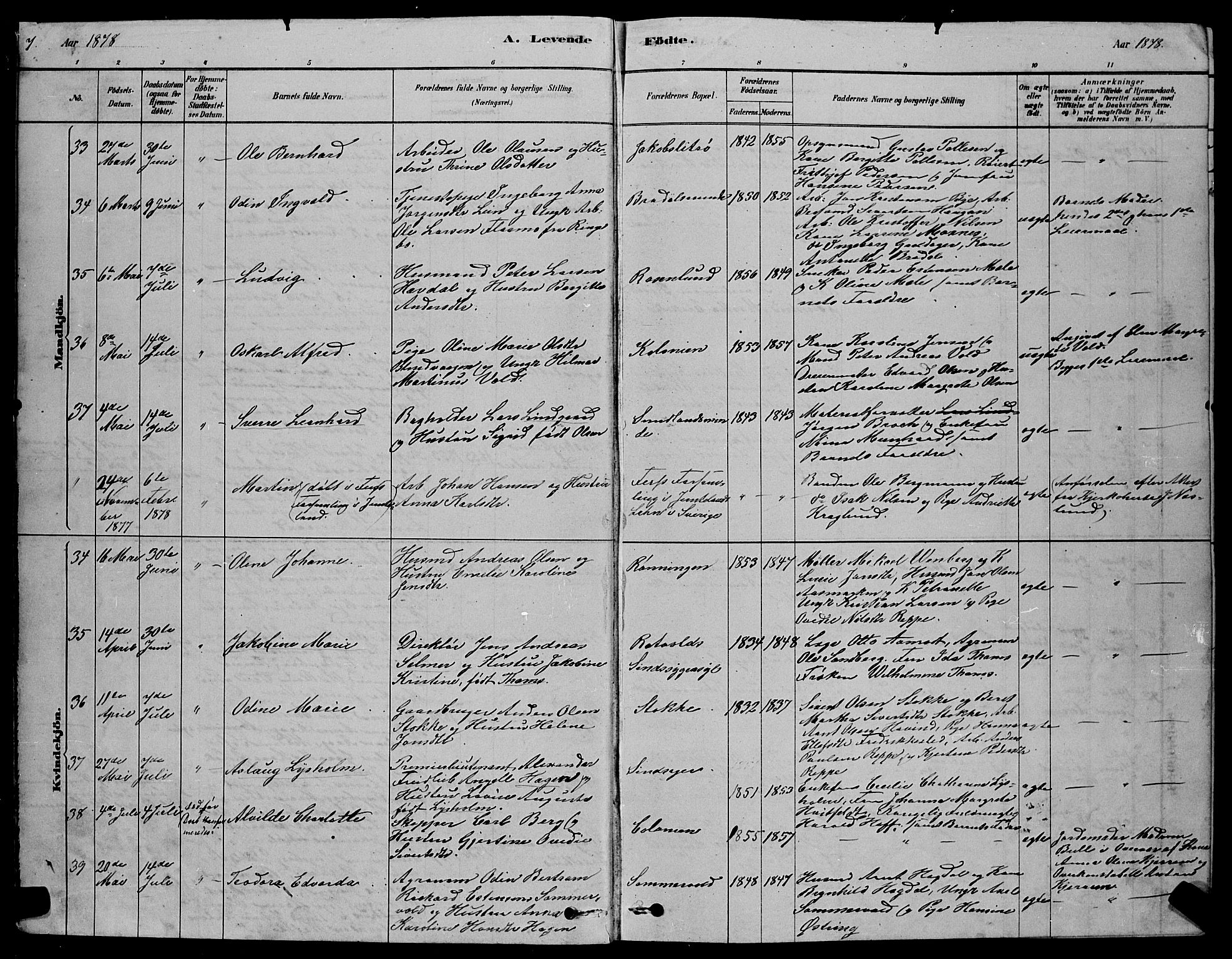 Ministerialprotokoller, klokkerbøker og fødselsregistre - Sør-Trøndelag, SAT/A-1456/606/L0312: Parish register (copy) no. 606C08, 1878-1894, p. 7