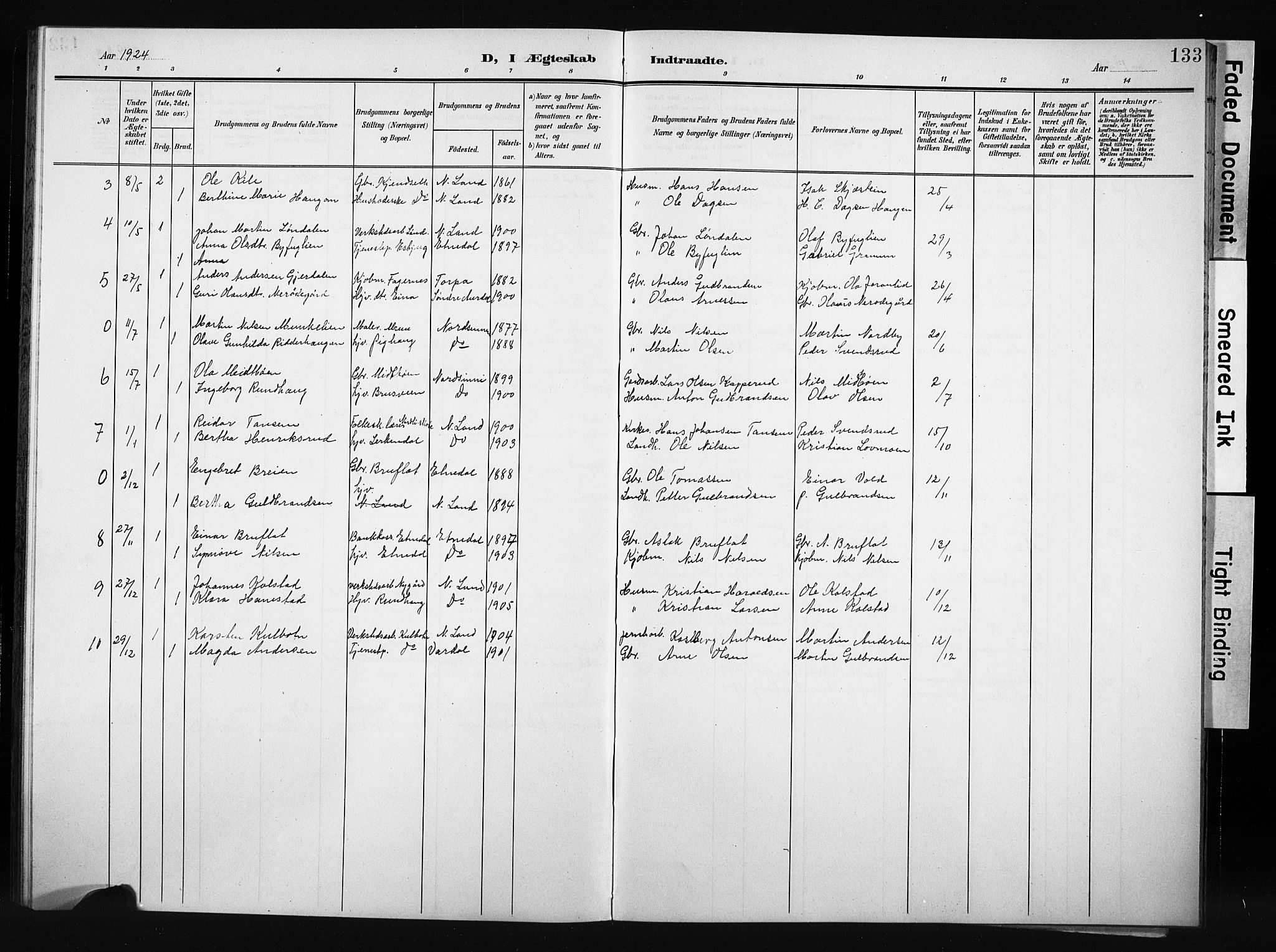 Nordre Land prestekontor, AV/SAH-PREST-124/H/Ha/Hab/L0006: Parish register (copy) no. 6, 1905-1929, p. 133