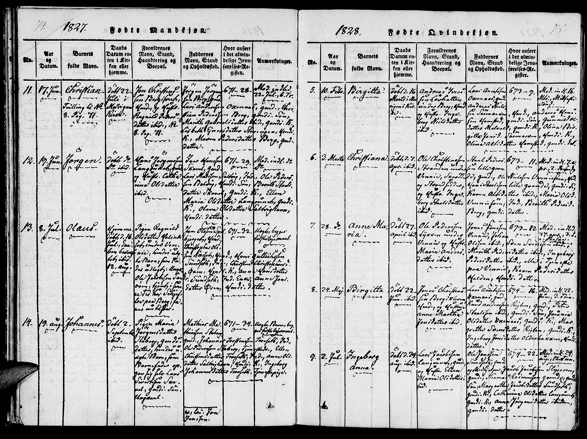 Ministerialprotokoller, klokkerbøker og fødselsregistre - Nord-Trøndelag, SAT/A-1458/733/L0322: Parish register (official) no. 733A01, 1817-1842, p. 74-75