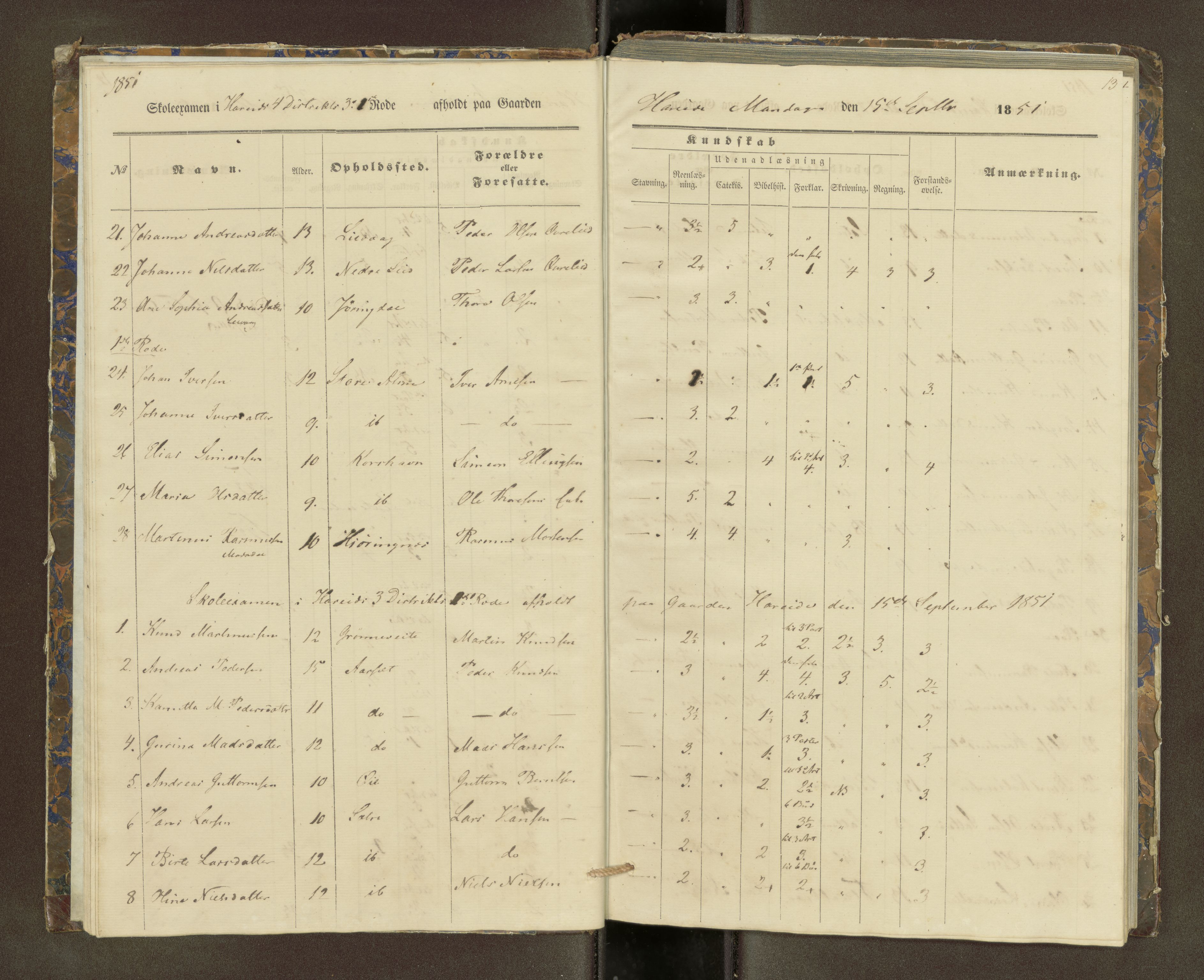 Ulstein sokneprestkontor, SAT/A-1005/1/III/III2/III2f/L0001: Skoleeksamensprotokoll, 1850-1861, p. 13