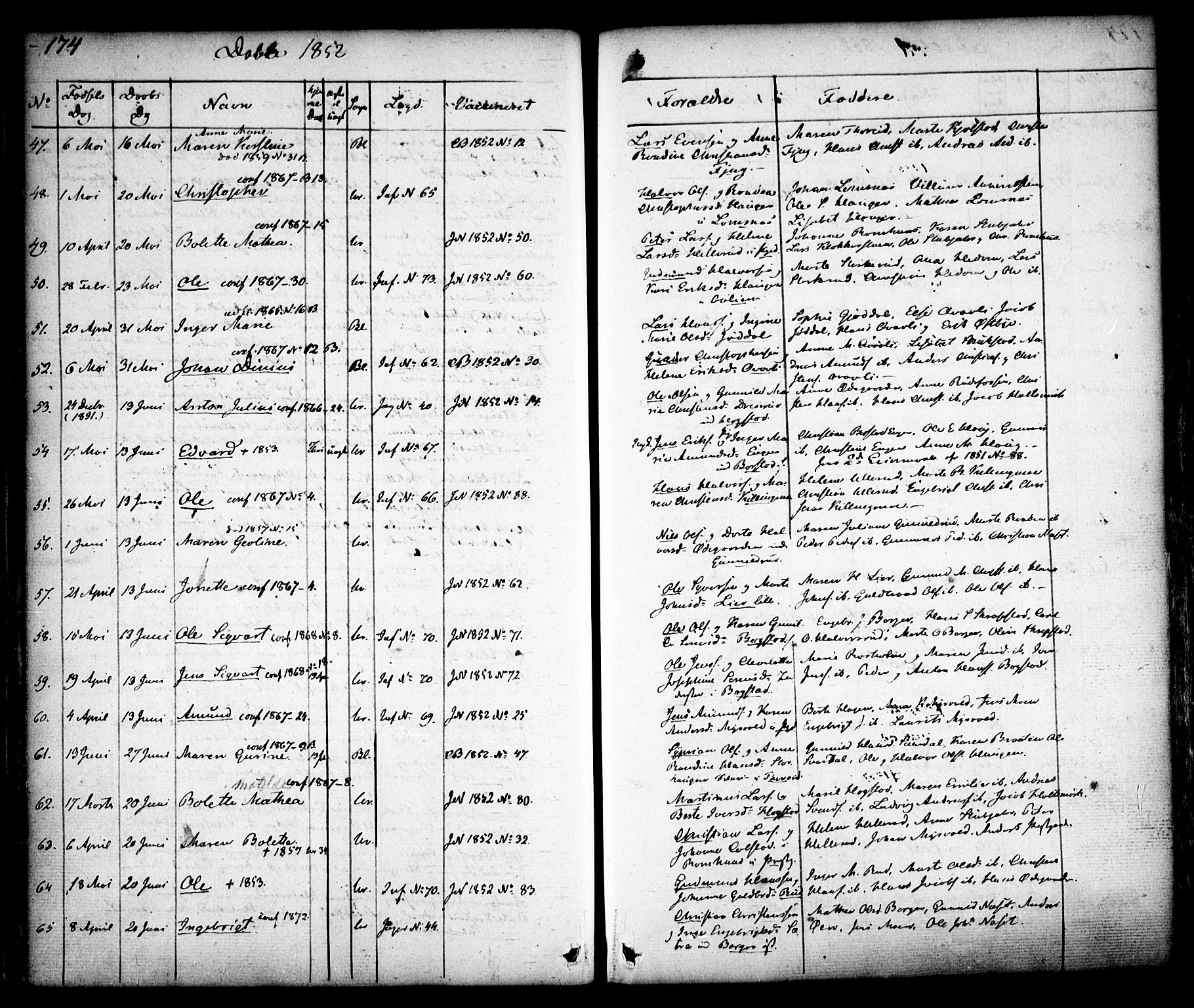 Aurskog prestekontor Kirkebøker, SAO/A-10304a/F/Fa/L0006: Parish register (official) no. I 6, 1829-1853, p. 174