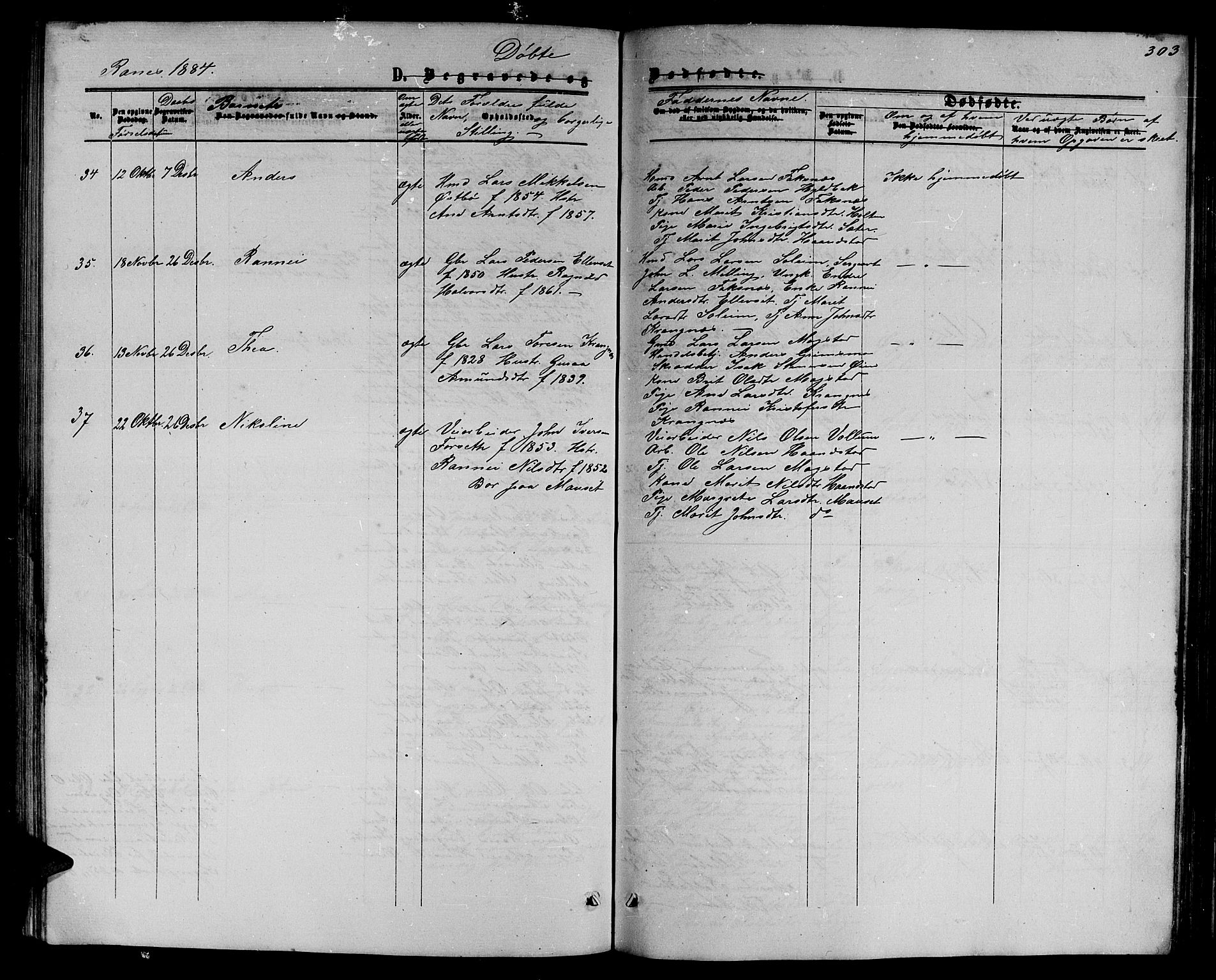 Ministerialprotokoller, klokkerbøker og fødselsregistre - Møre og Romsdal, SAT/A-1454/595/L1051: Parish register (copy) no. 595C03, 1866-1891, p. 303