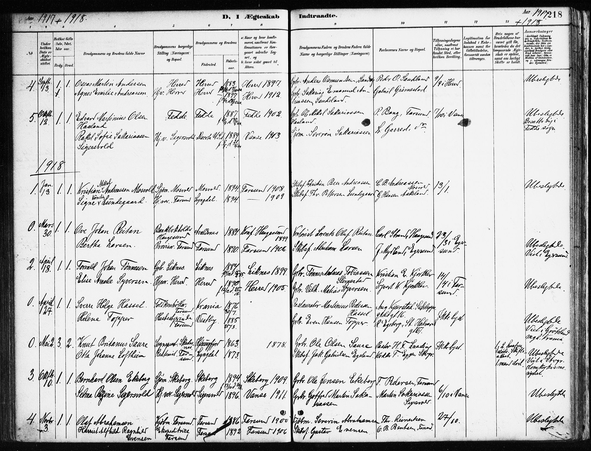 Farsund sokneprestkontor, SAK/1111-0009/F/Fa/L0006: Parish register (official) no. A 6, 1887-1920, p. 218