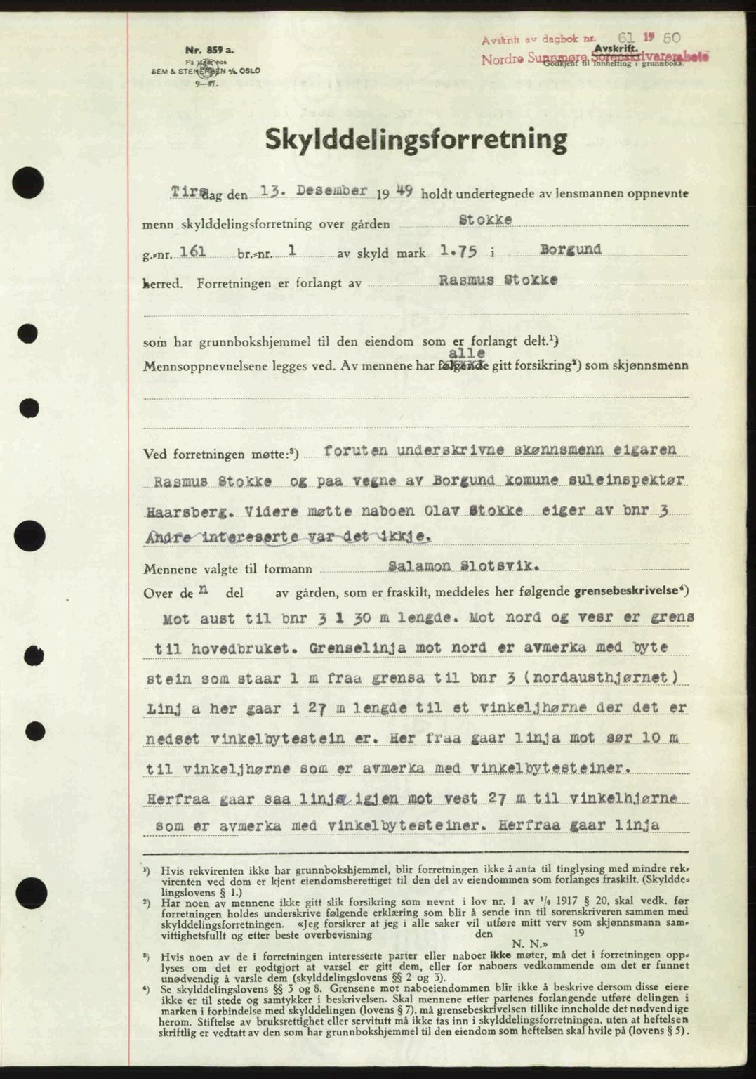 Nordre Sunnmøre sorenskriveri, AV/SAT-A-0006/1/2/2C/2Ca: Mortgage book no. A33, 1949-1950, Diary no: : 61/1950