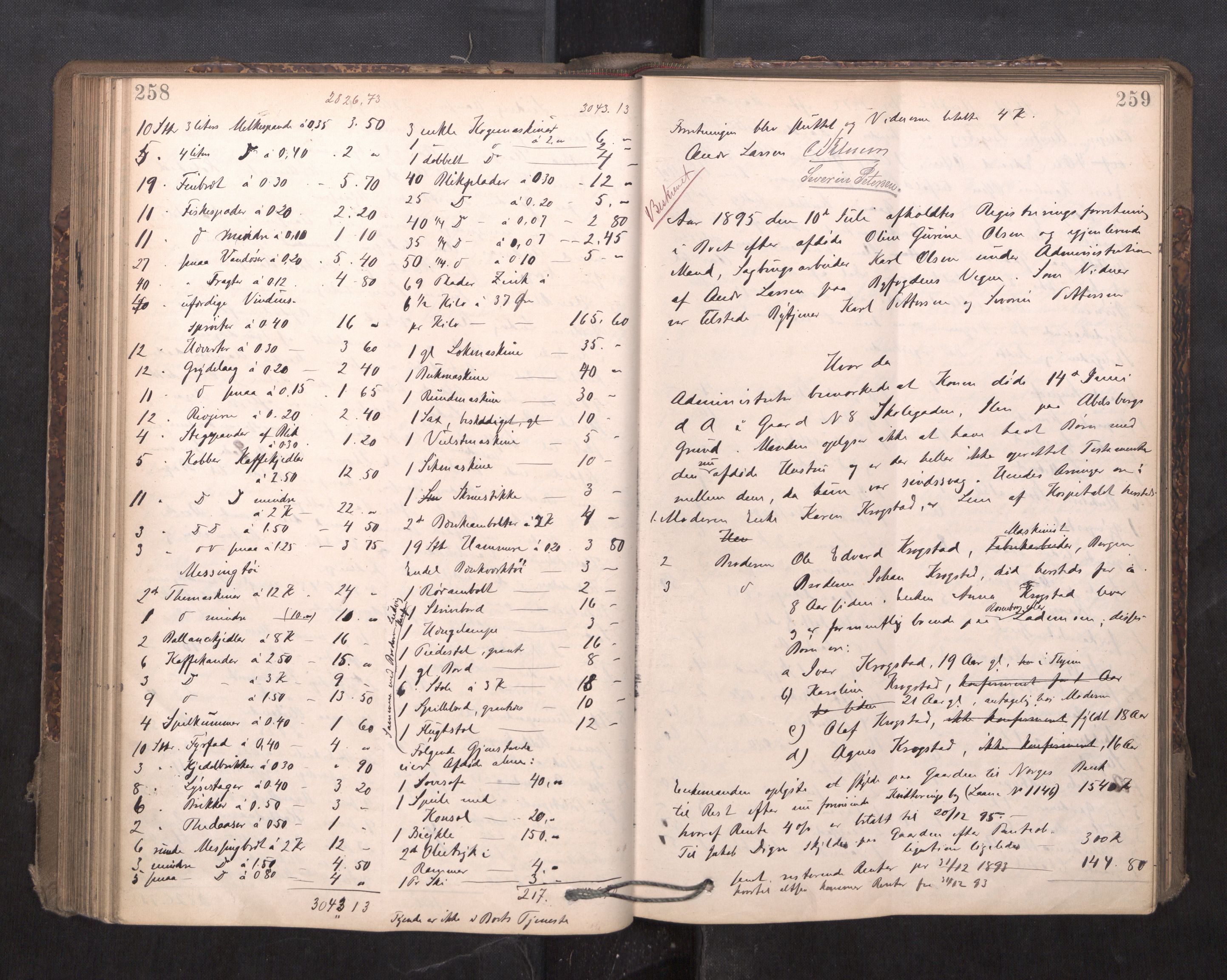 Trondheim byfogd, AV/SAT-A-0003/1/3/3C/L0015: Skifteregistreringsprotokoll - 24/2-21/3 (u/ register), 1893-1899, p. 258-259