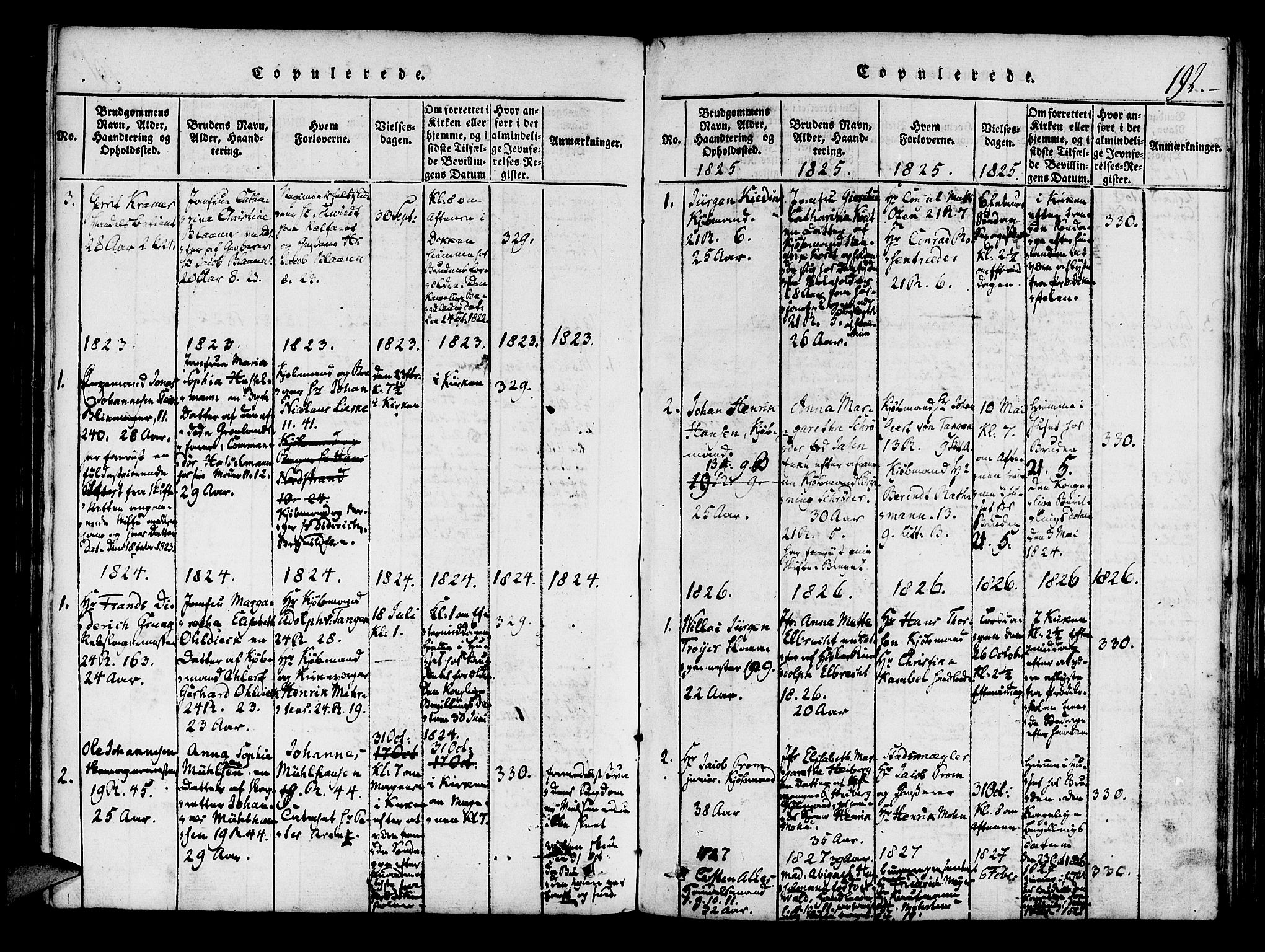 Mariakirken Sokneprestembete, SAB/A-76901/H/Haa/L0005: Parish register (official) no. A 5, 1815-1845, p. 192
