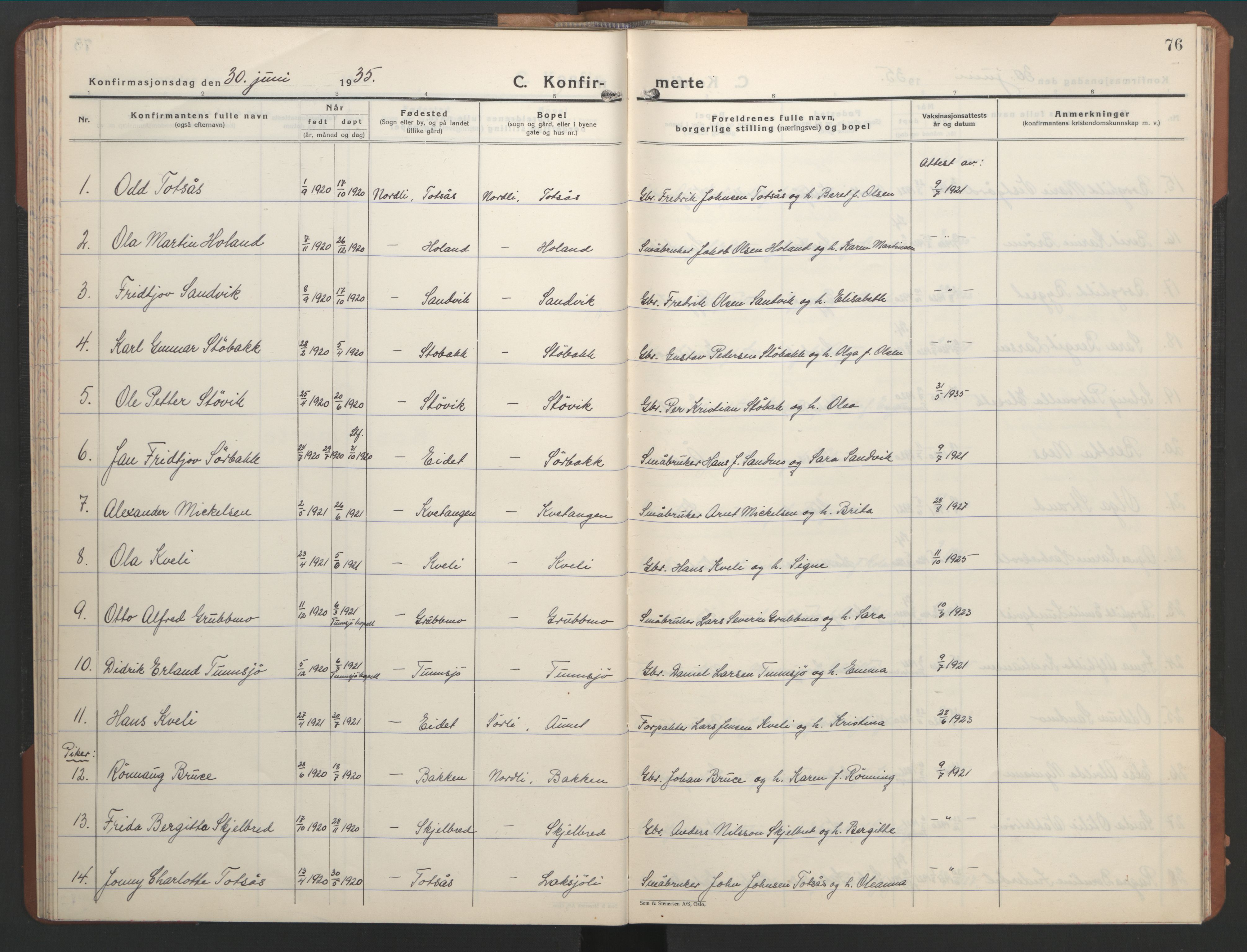 Ministerialprotokoller, klokkerbøker og fødselsregistre - Nord-Trøndelag, AV/SAT-A-1458/755/L0500: Parish register (copy) no. 755C01, 1920-1962, p. 76
