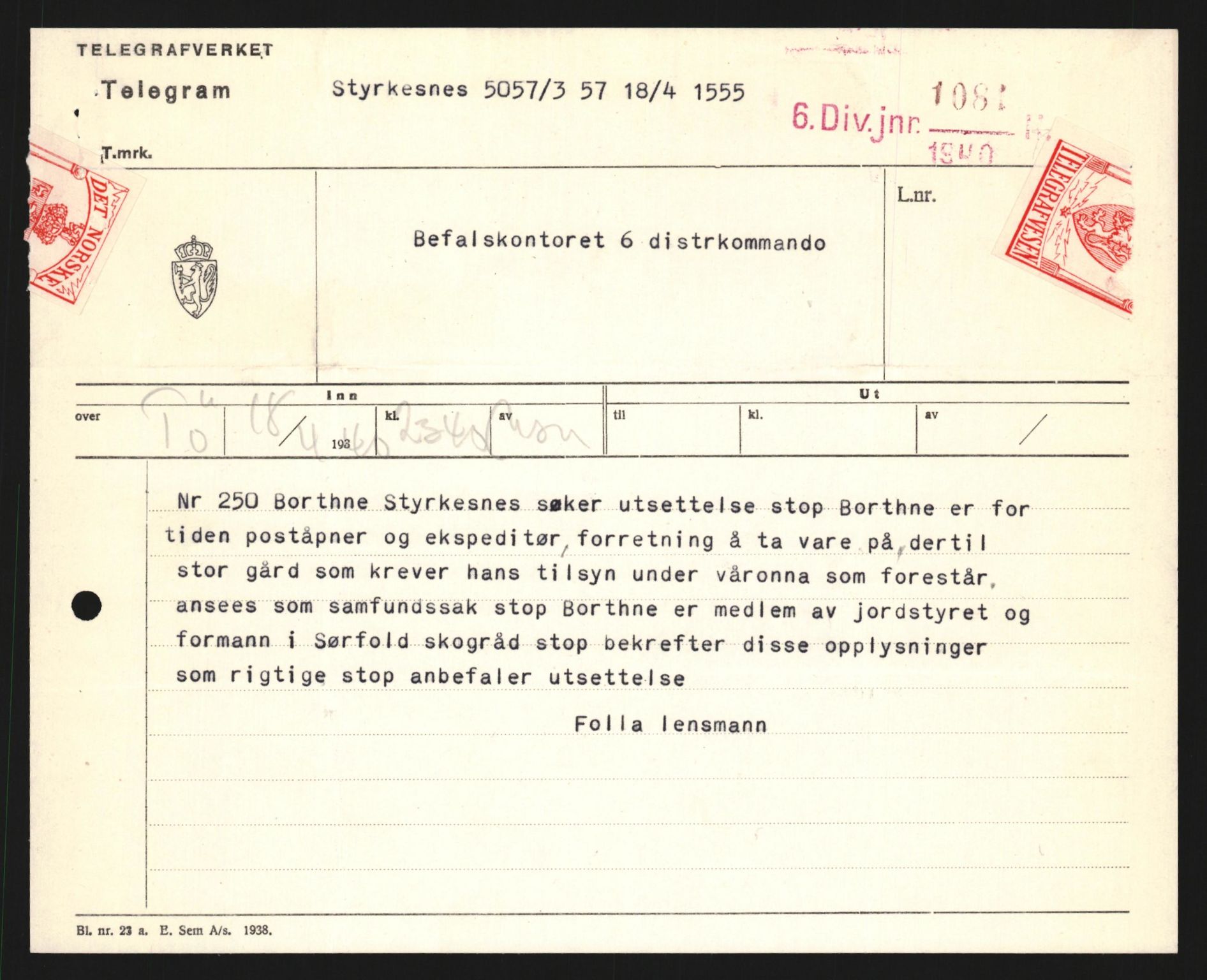 Forsvaret, Forsvarets krigshistoriske avdeling, AV/RA-RAFA-2017/Y/Yb/L0123: II-C-11-600  -  6. Divisjon med avdelinger, 1940, p. 444