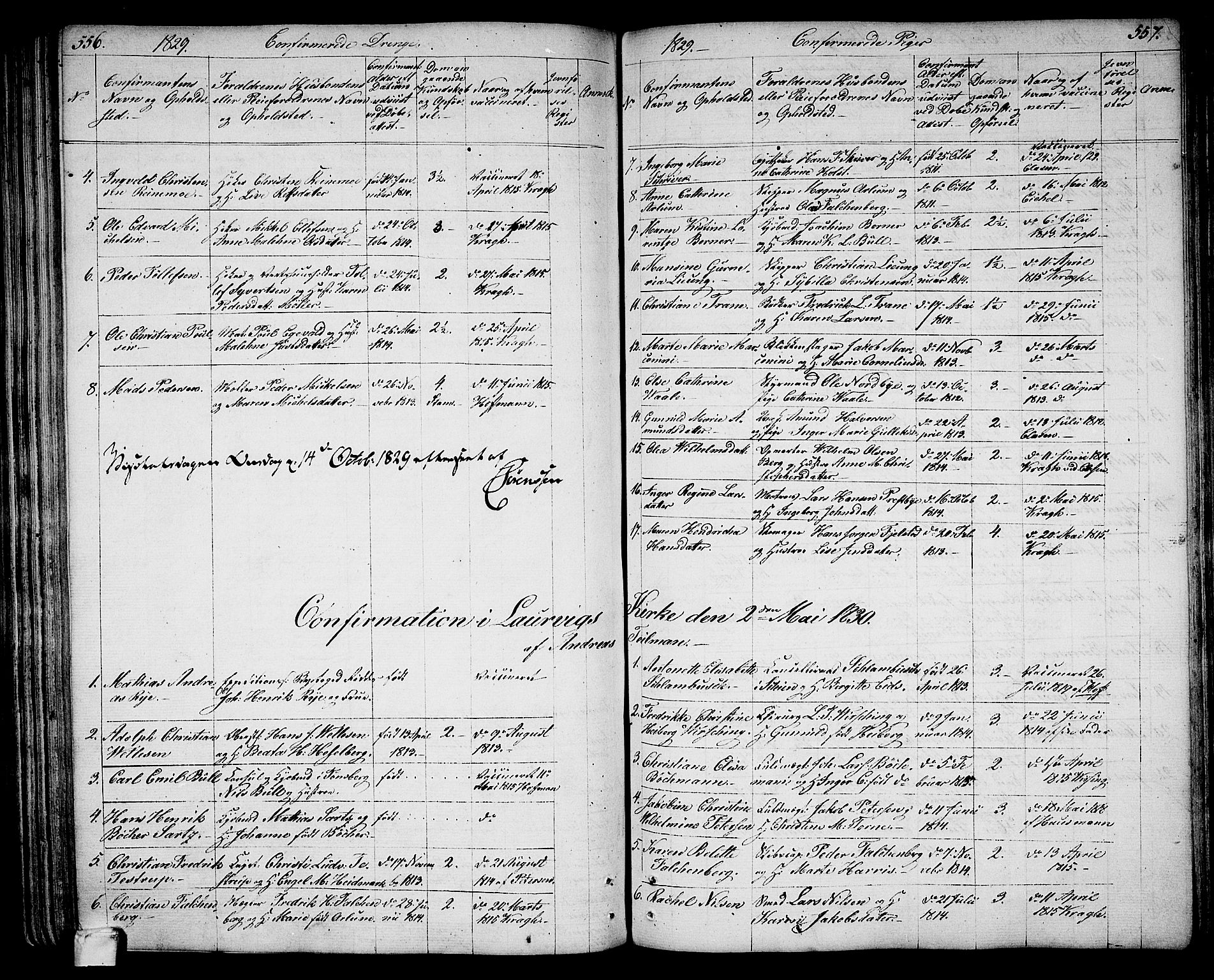Larvik kirkebøker, SAKO/A-352/G/Ga/L0002: Parish register (copy) no. I 2, 1807-1830, p. 556-557