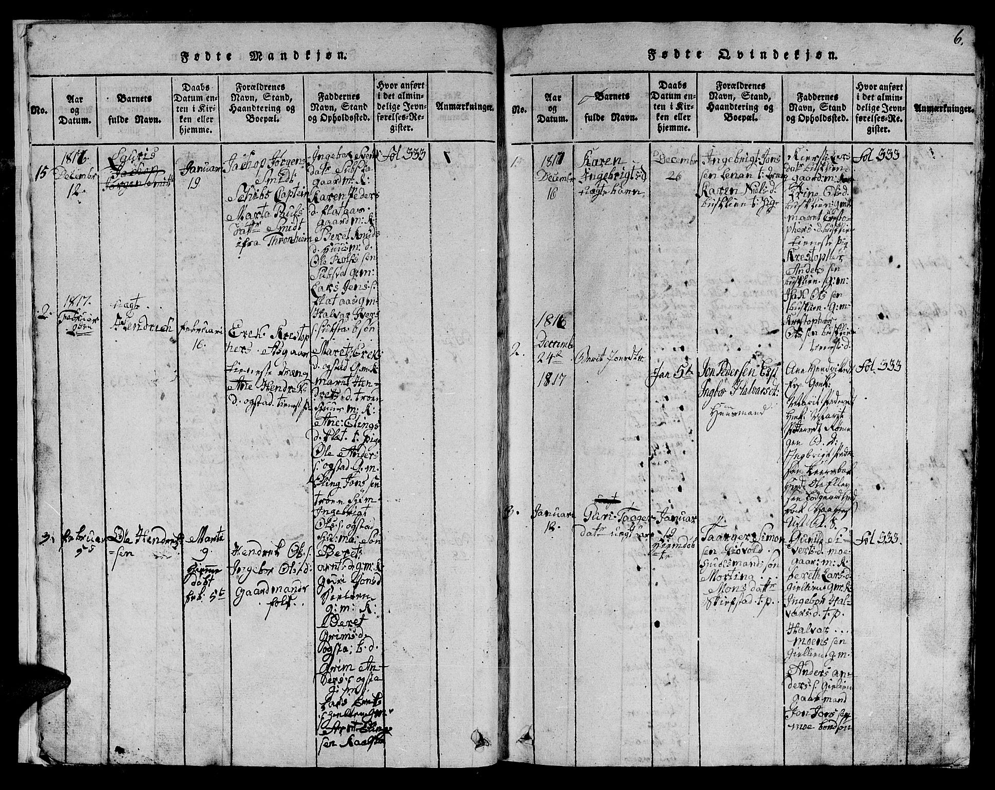 Ministerialprotokoller, klokkerbøker og fødselsregistre - Sør-Trøndelag, SAT/A-1456/613/L0393: Parish register (copy) no. 613C01, 1816-1886, p. 6