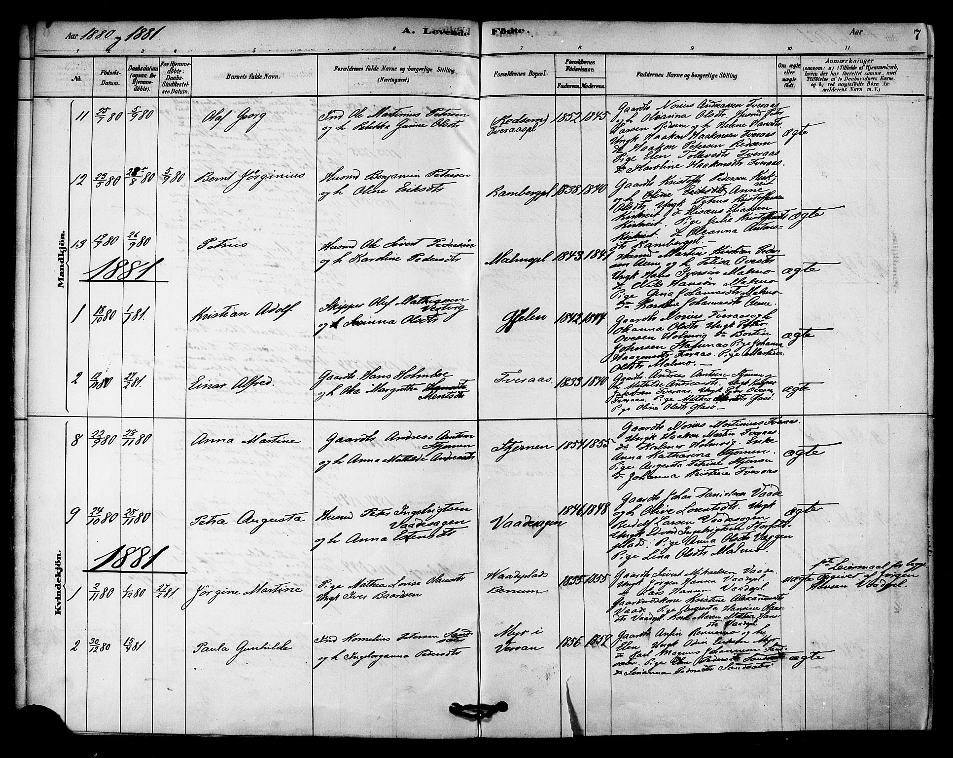 Ministerialprotokoller, klokkerbøker og fødselsregistre - Nord-Trøndelag, SAT/A-1458/745/L0429: Parish register (official) no. 745A01, 1878-1894, p. 7