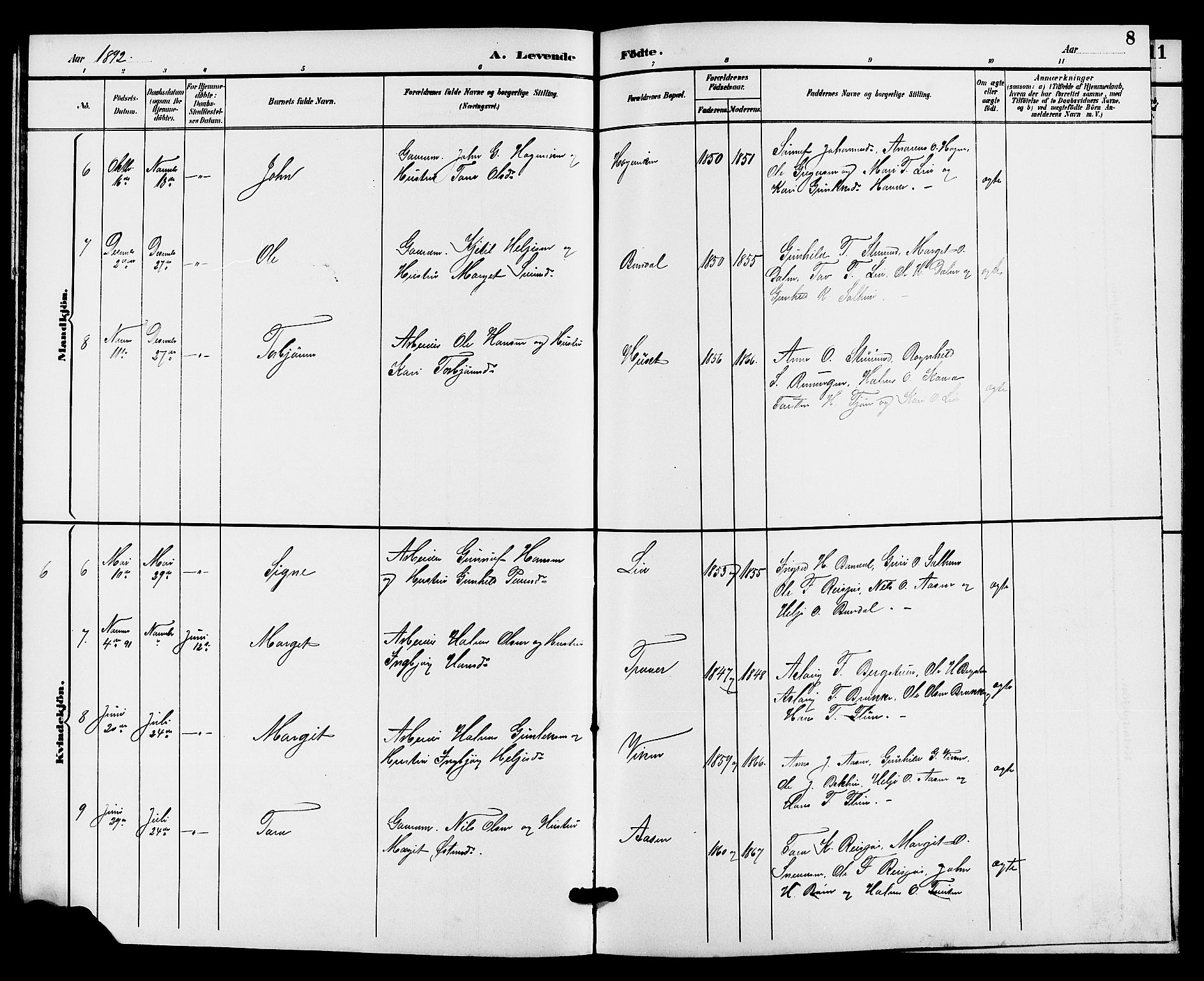 Hjartdal kirkebøker, SAKO/A-270/G/Gc/L0003: Parish register (copy) no. III 3, 1890-1907, p. 8