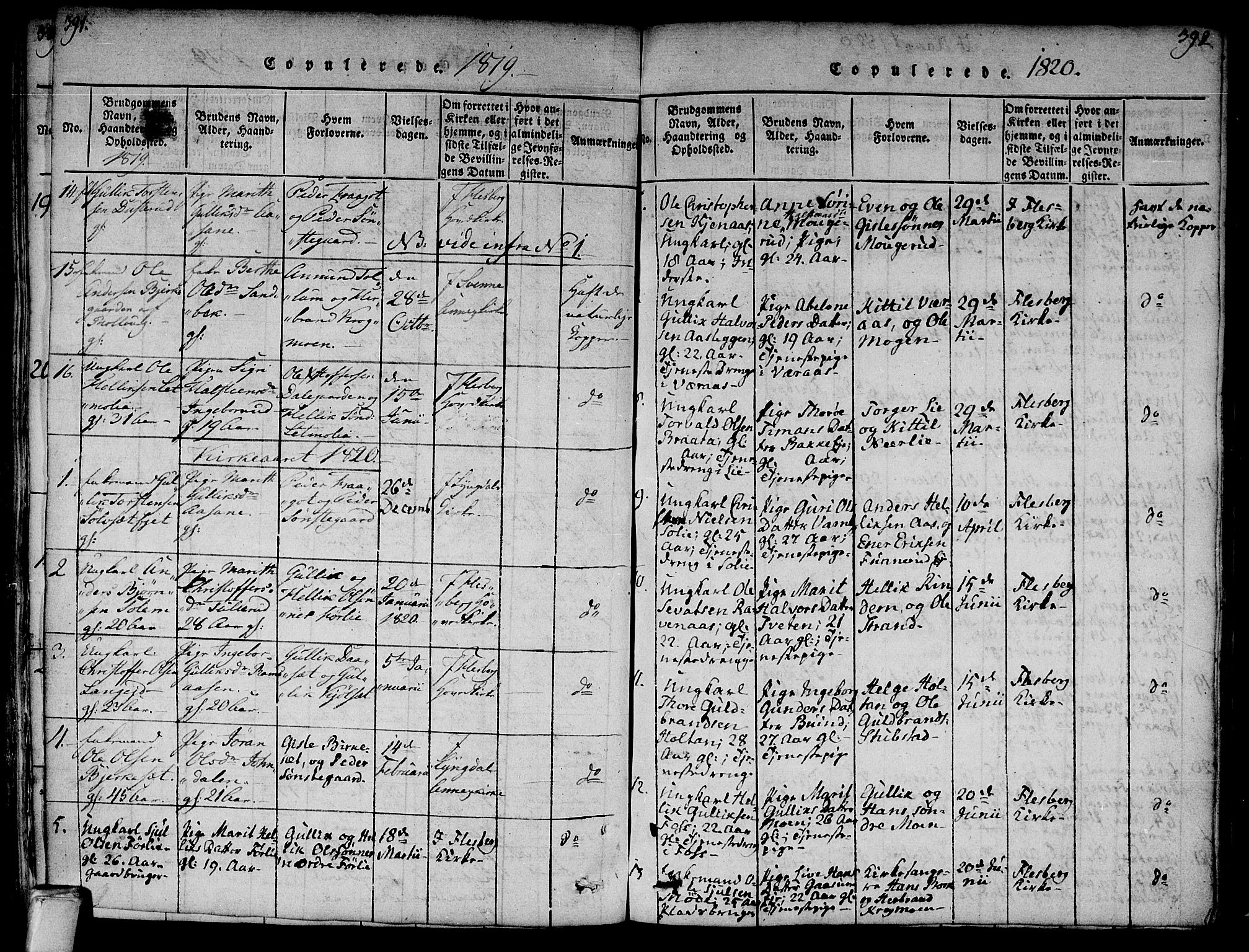 Flesberg kirkebøker, AV/SAKO-A-18/F/Fa/L0005: Parish register (official) no. I 5, 1816-1834, p. 391-392