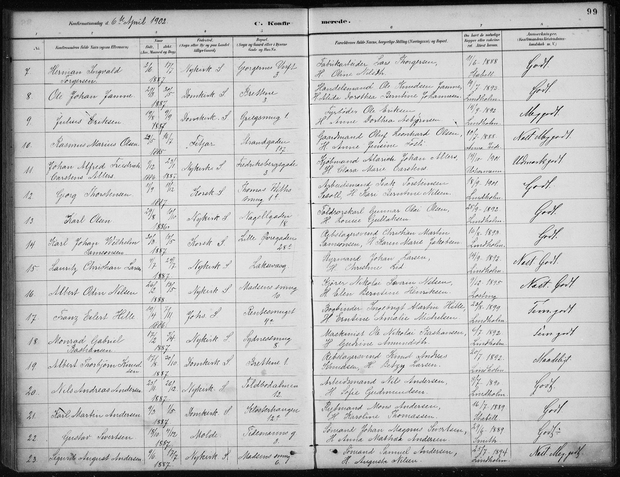 Nykirken Sokneprestembete, SAB/A-77101/H/Haa/L0027: Parish register (official) no. C 6, 1886-1913, p. 99