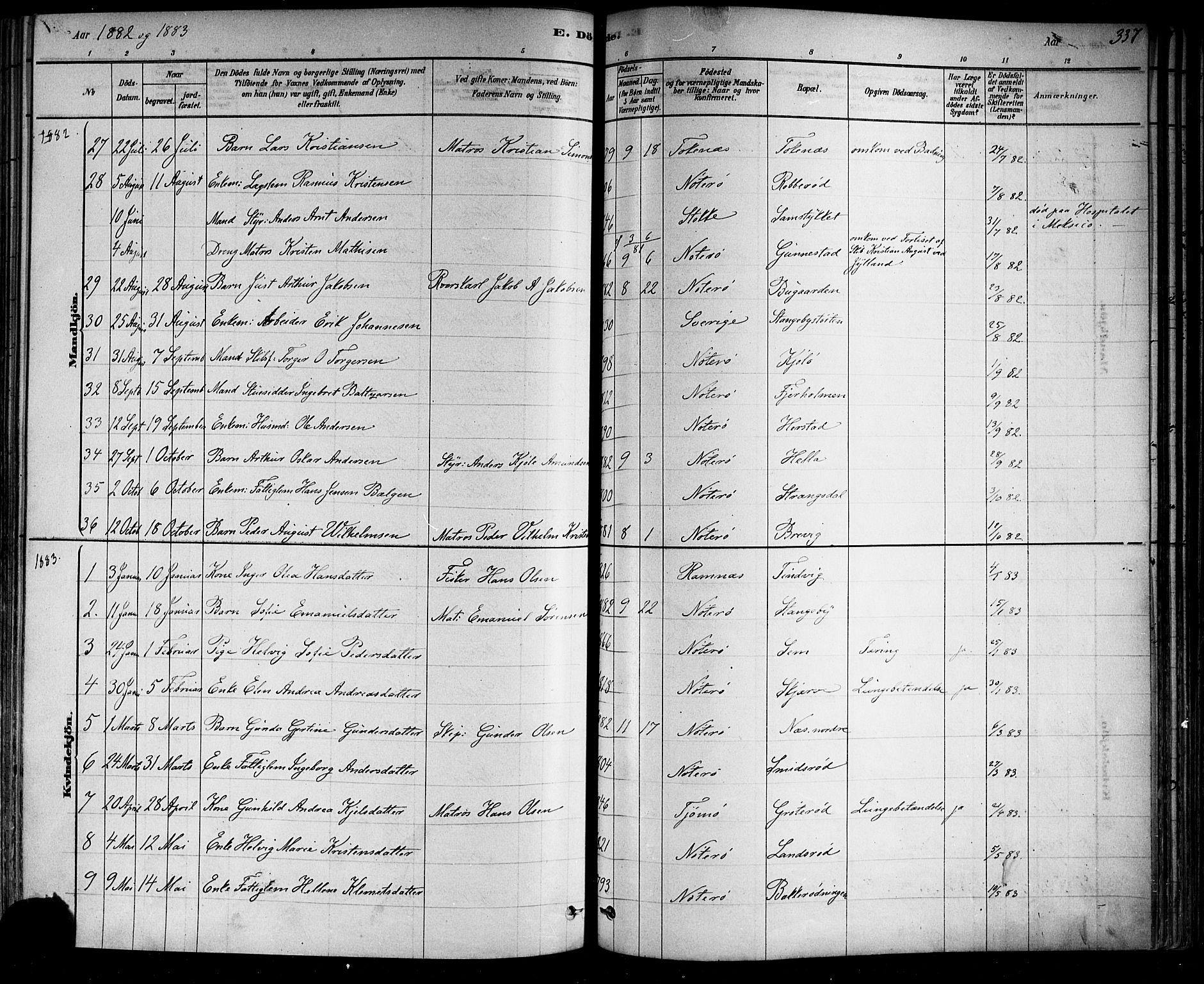 Nøtterøy kirkebøker, AV/SAKO-A-354/F/Fa/L0008: Parish register (official) no. I 8, 1878-1893, p. 337