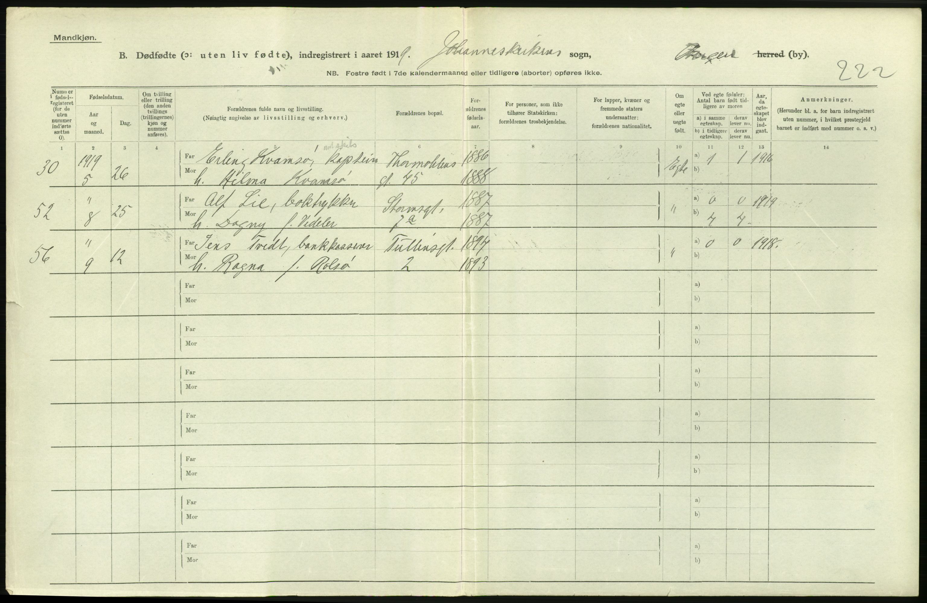 Statistisk sentralbyrå, Sosiodemografiske emner, Befolkning, AV/RA-S-2228/D/Df/Dfb/Dfbi/L0035: Bergen: Gifte, døde, dødfødte., 1919, p. 742