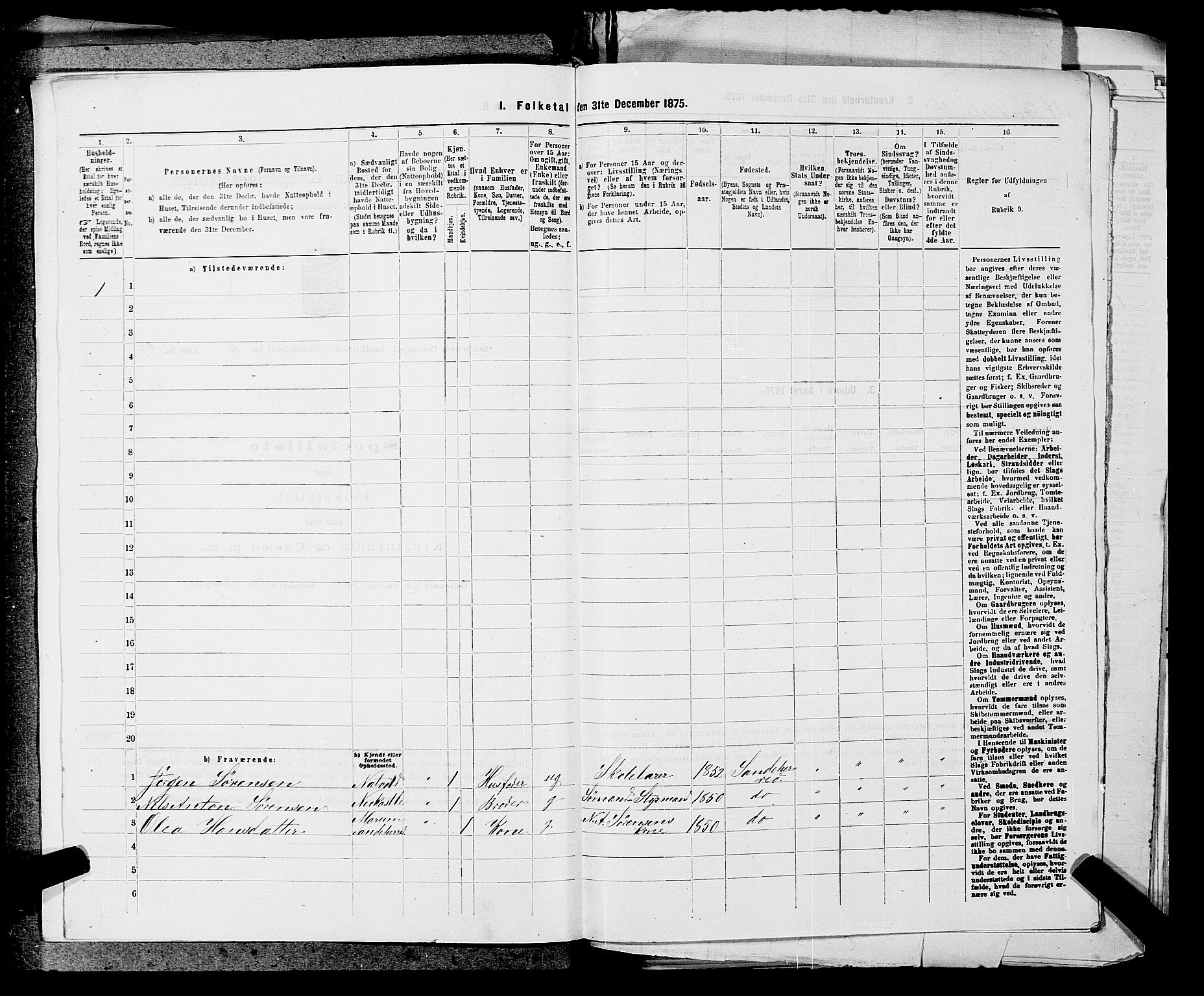 SAKO, 1875 census for 0724L Sandeherred/Sandeherred, 1875, p. 1109