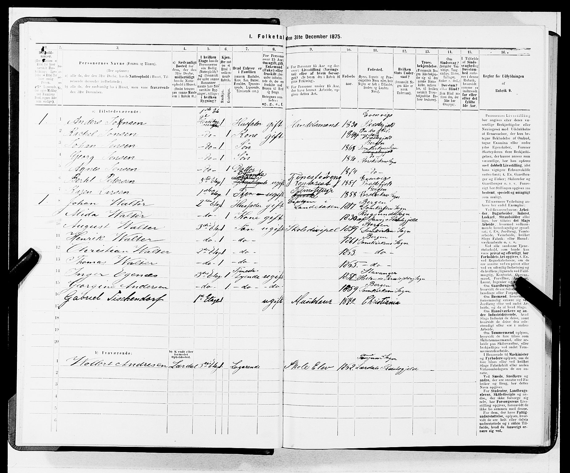 SAB, 1875 census for 1301 Bergen, 1875, p. 4586