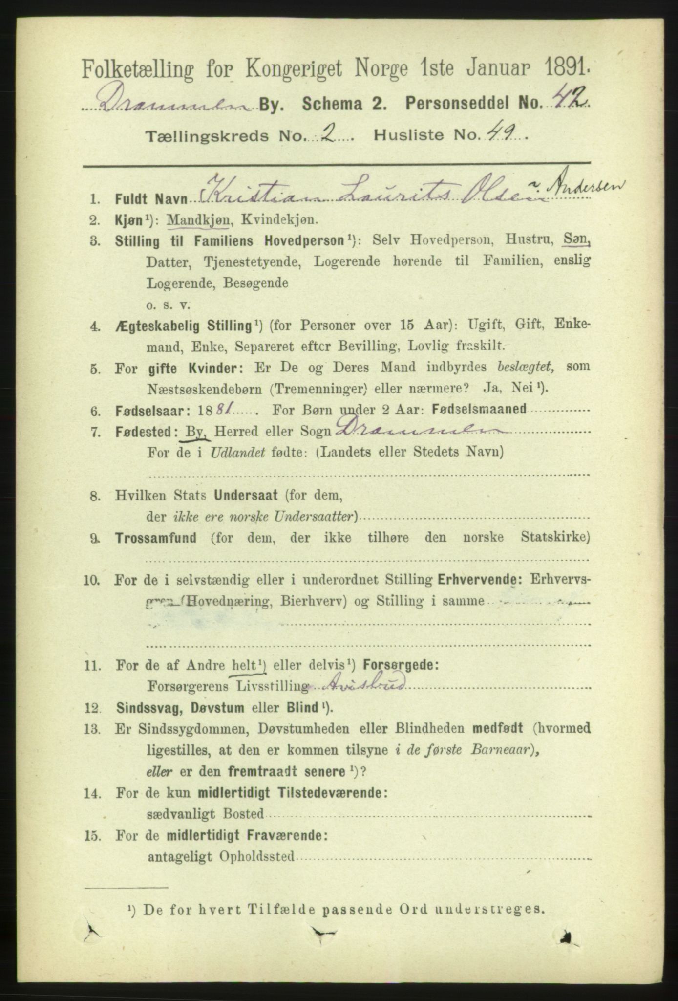 RA, 1891 census for 0602 Drammen, 1891, p. 4902