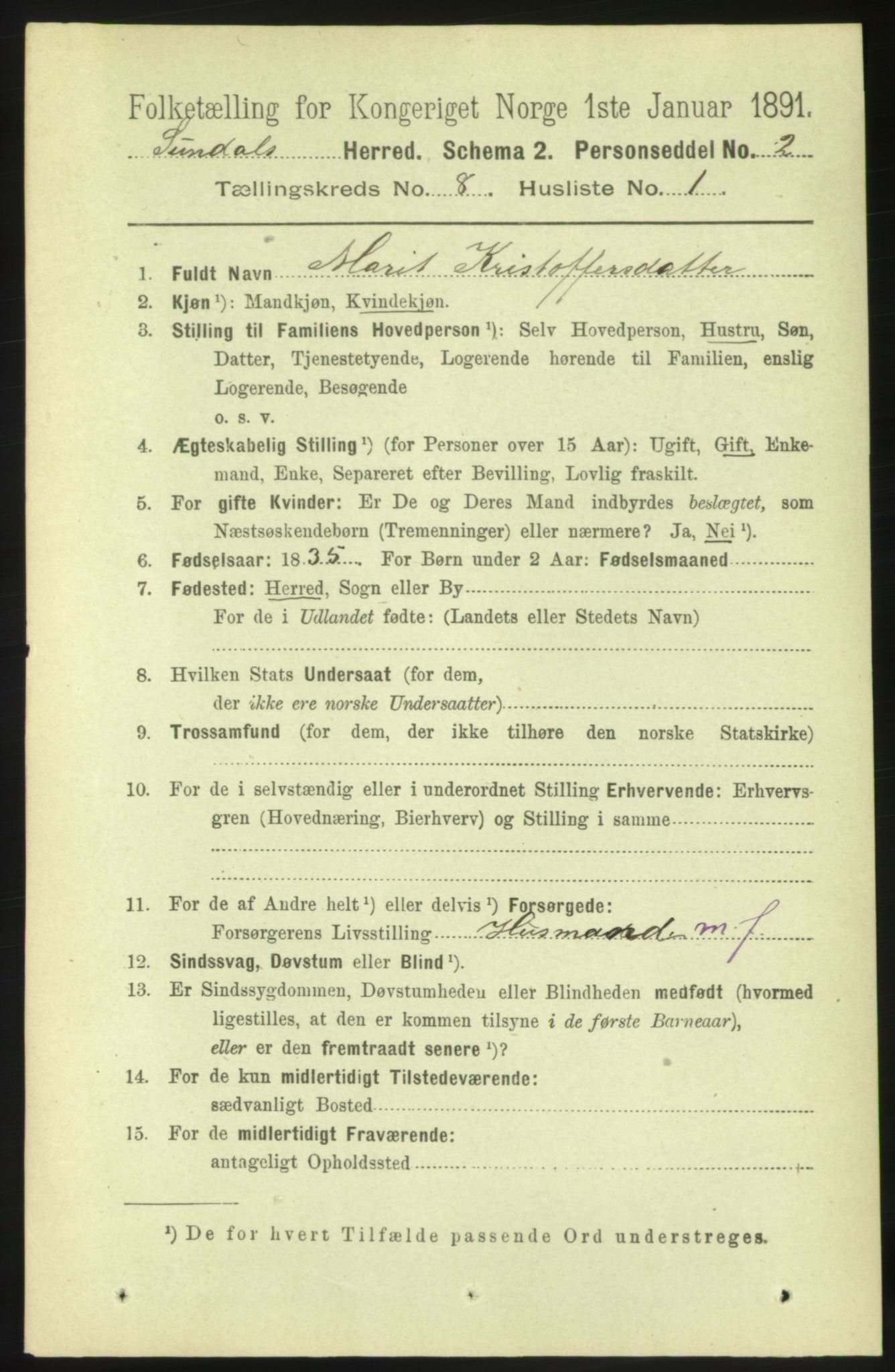 RA, 1891 census for 1563 Sunndal, 1891, p. 2150