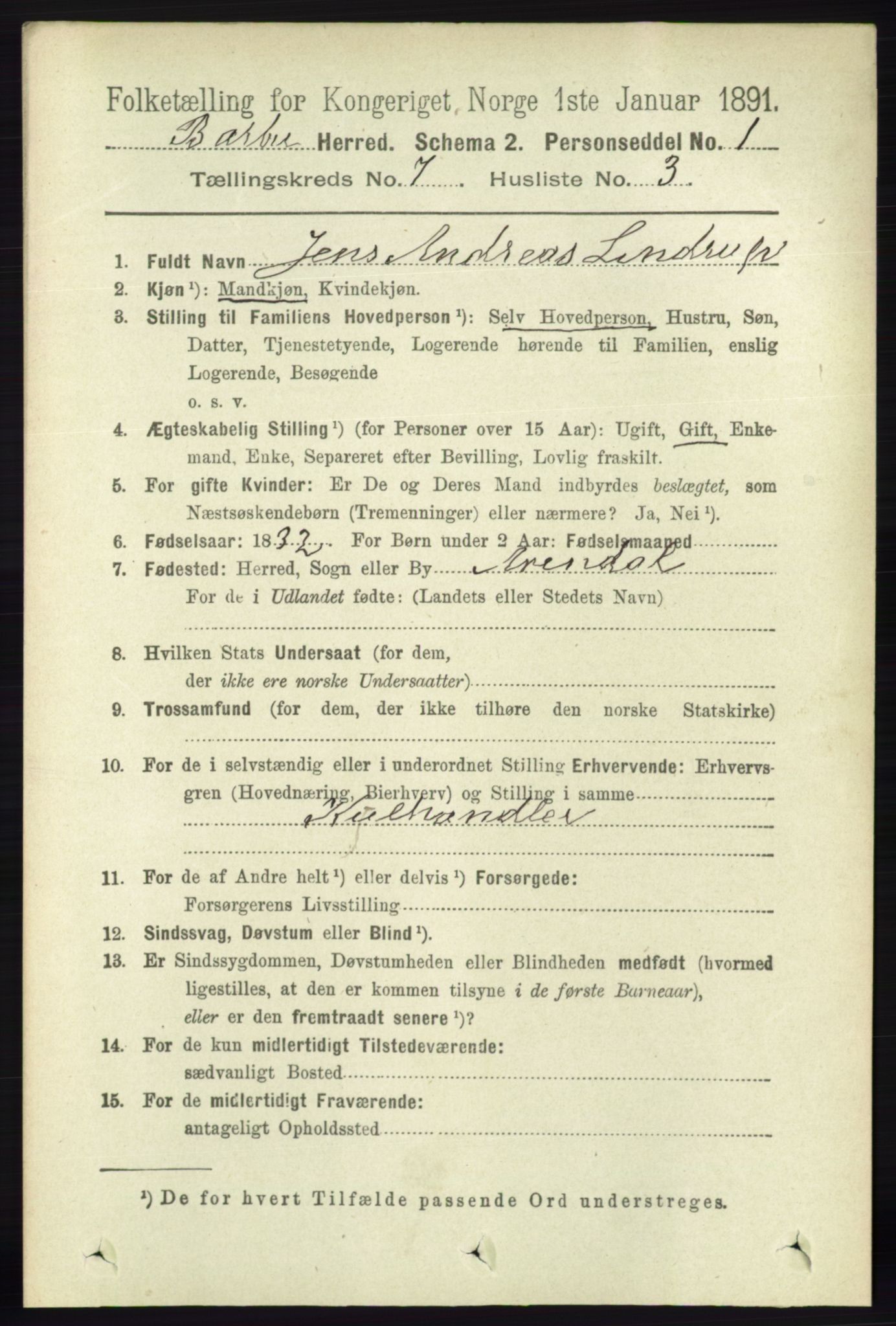 RA, 1891 census for 0990 Barbu, 1891, p. 5064