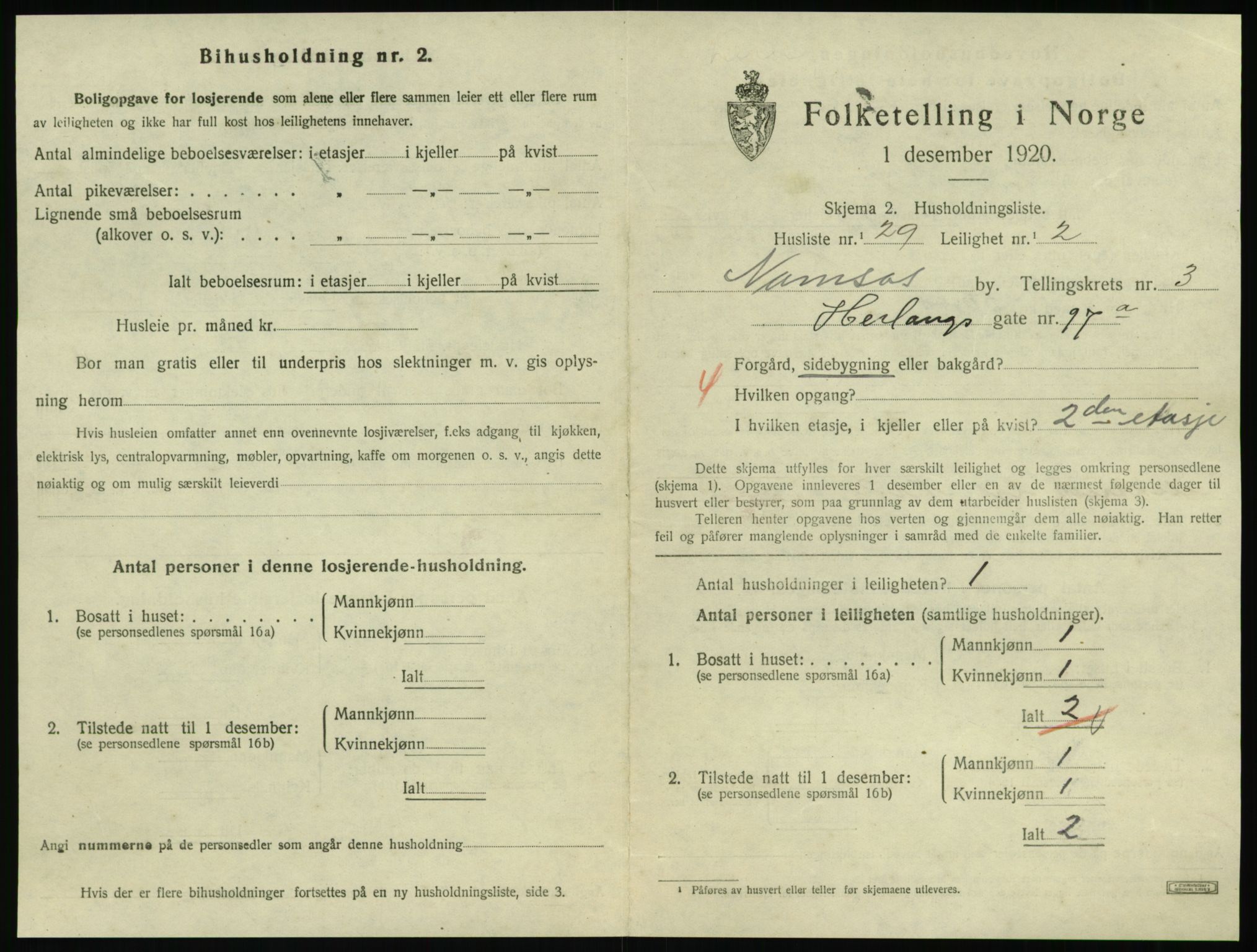SAT, 1920 census for Namsos, 1920, p. 1229