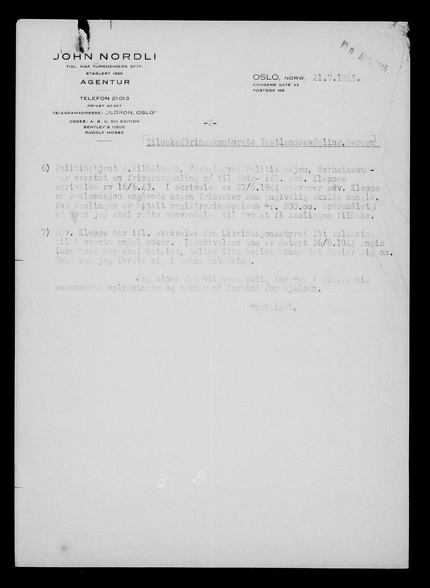 Justisdepartementet, Tilbakeføringskontoret for inndratte formuer, AV/RA-S-1564/H/Hc/Hcd/L1007: --, 1945-1947, p. 485