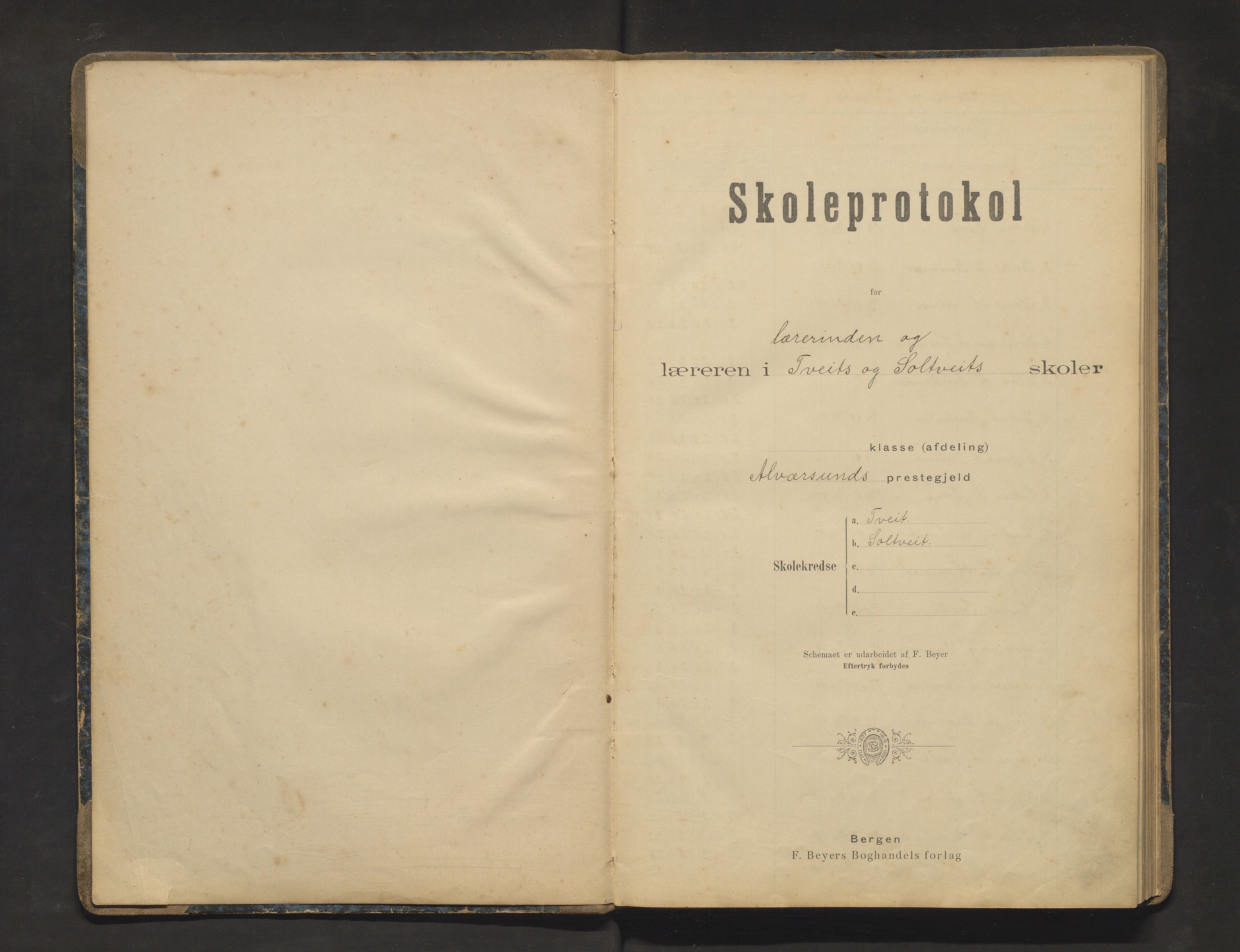 Alversund kommune. Barneskulane, IKAH/1257-231/F/Fa/L0001: Skuleprotokoll for lærar og lærarinne i Tveit og Soltveit krinsar, 1902-1917