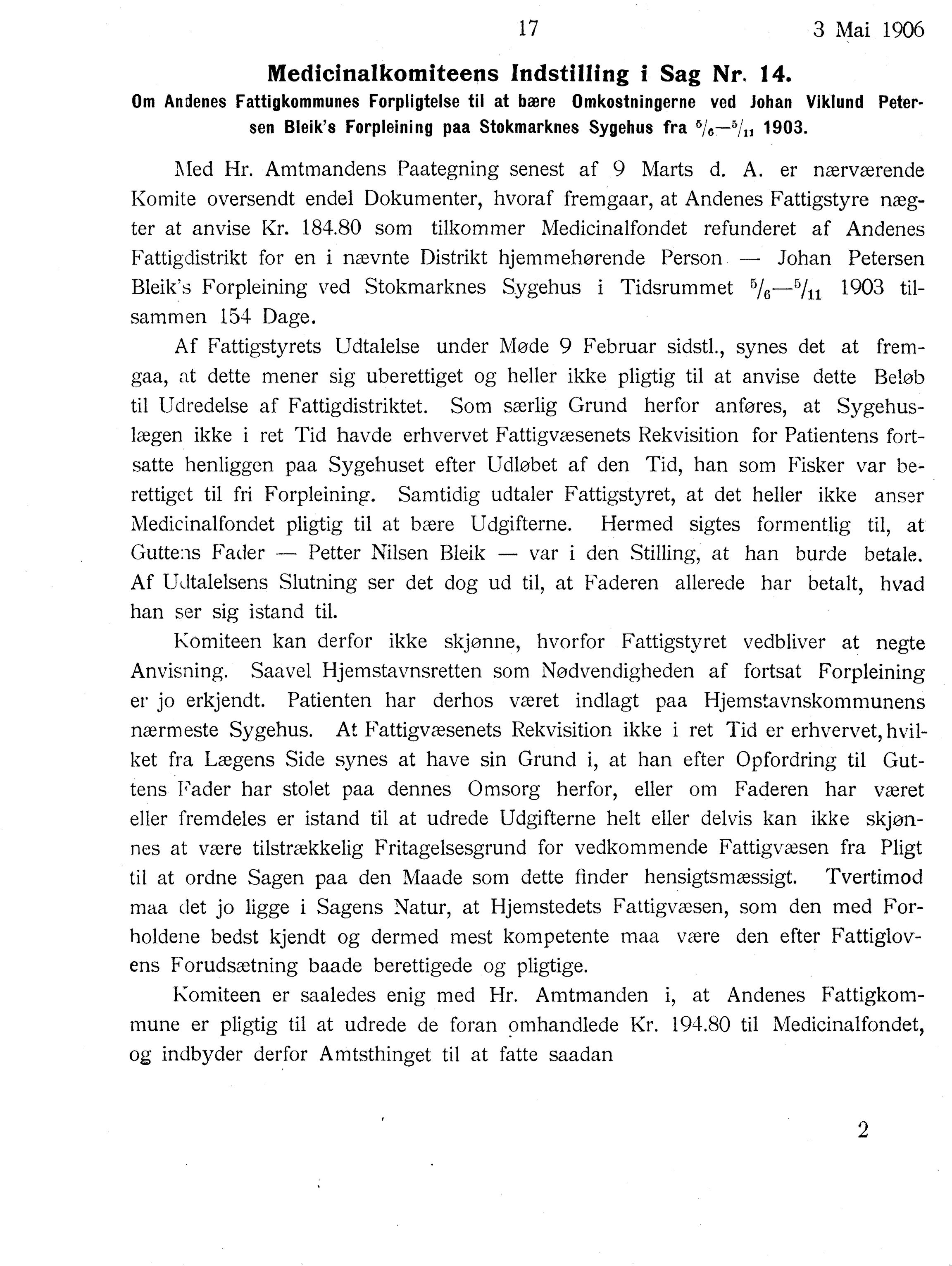 Nordland Fylkeskommune. Fylkestinget, AIN/NFK-17/176/A/Ac/L0029: Fylkestingsforhandlinger 1906, 1906