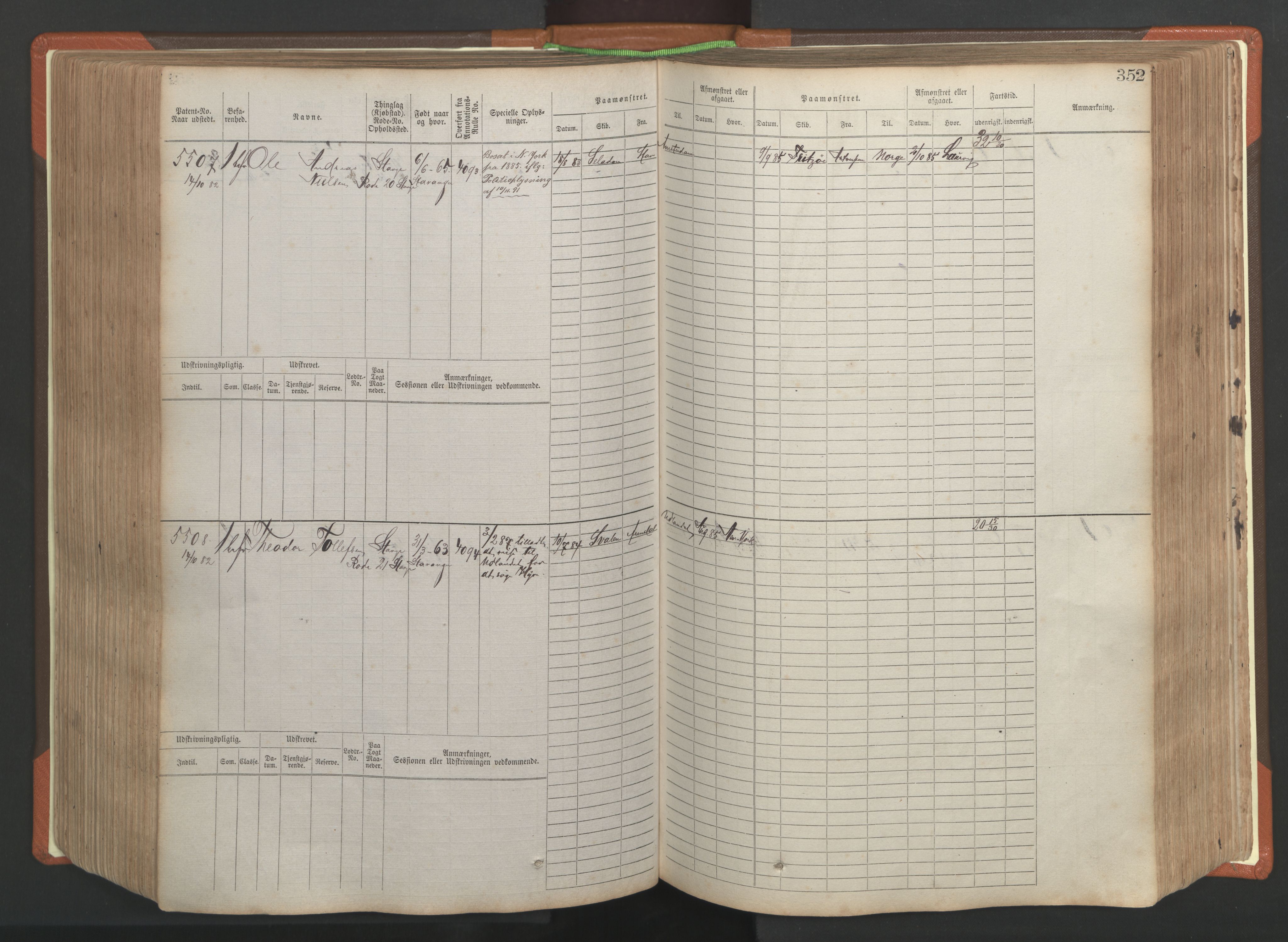 Stavanger sjømannskontor, AV/SAST-A-102006/F/Fb/Fbb/L0009: Sjøfartshovedrulle, patentnr. 4805-6006, 1879-1887, p. 358