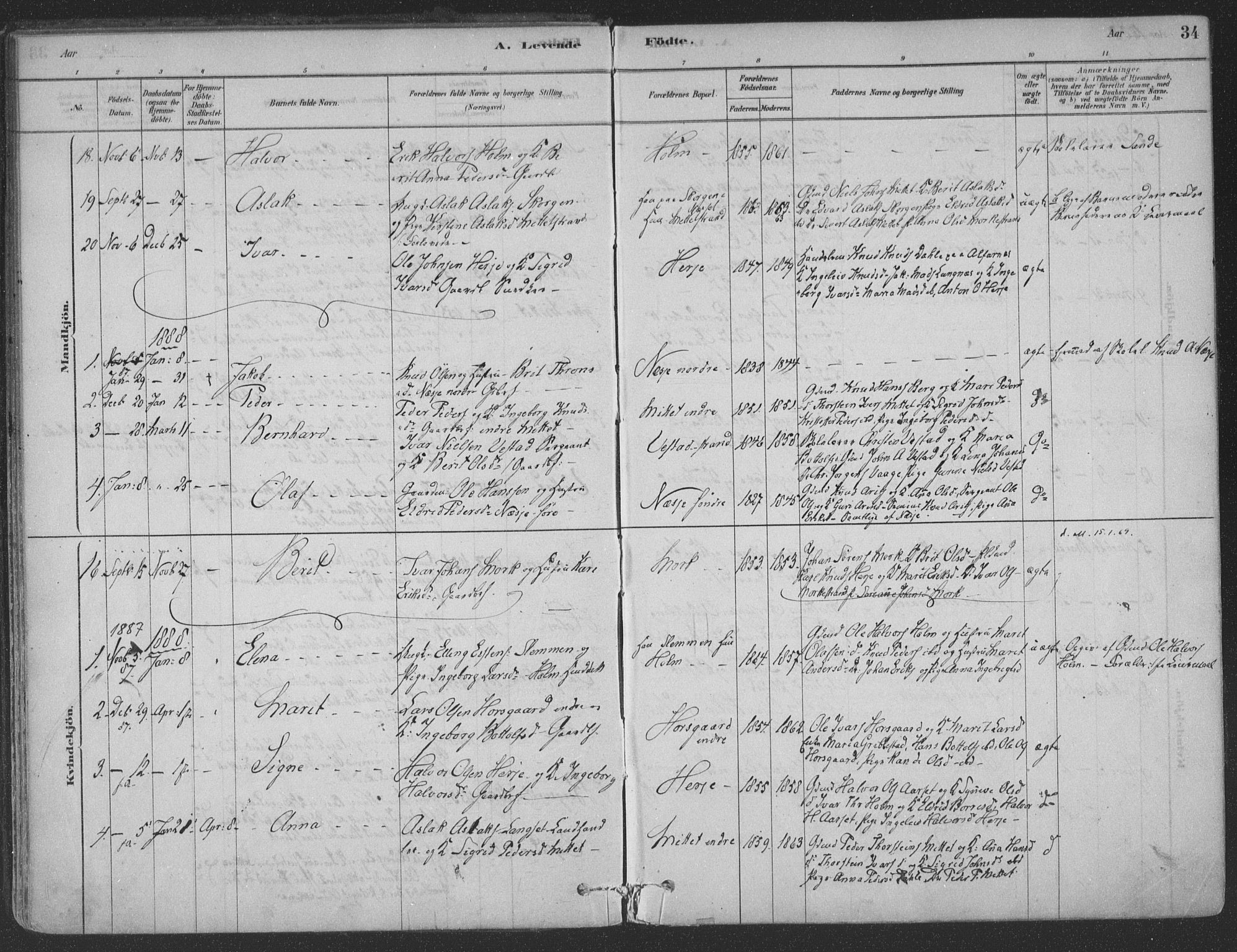 Ministerialprotokoller, klokkerbøker og fødselsregistre - Møre og Romsdal, SAT/A-1454/547/L0604: Parish register (official) no. 547A06, 1878-1906, p. 34