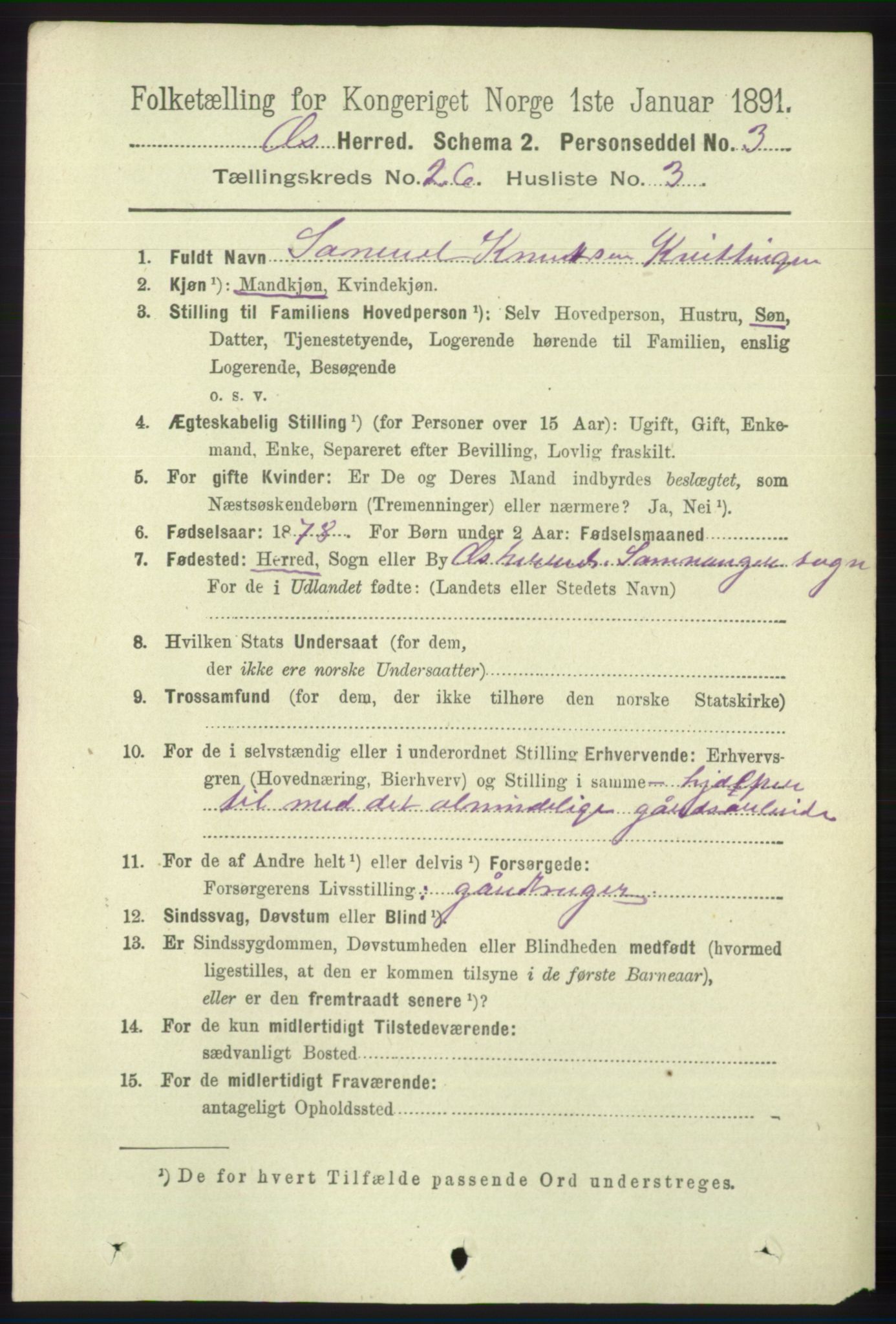 RA, 1891 census for 1243 Os, 1891, p. 5499