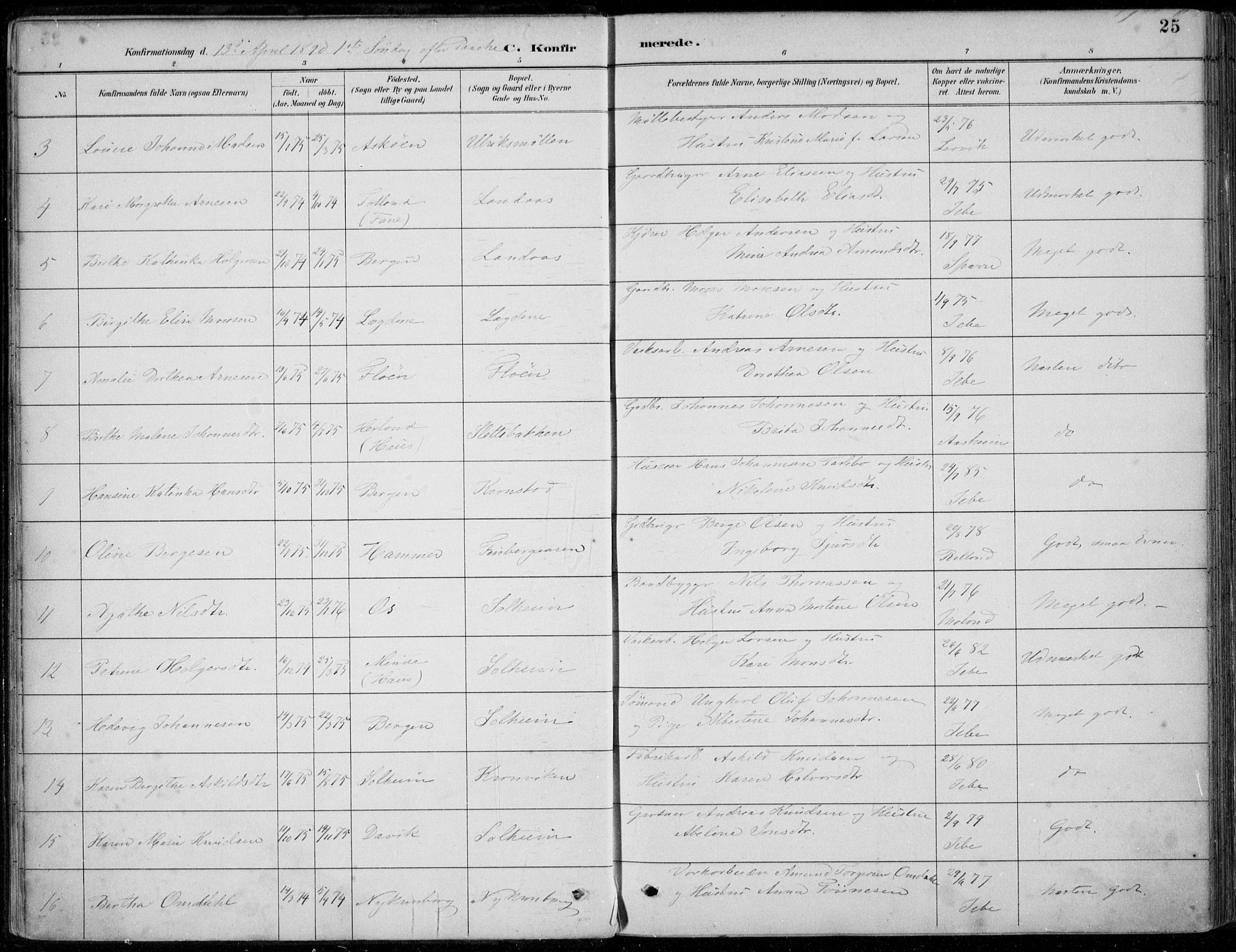 Årstad Sokneprestembete, AV/SAB-A-79301/H/Haa/L0006: Parish register (official) no. B 1, 1886-1901, p. 25