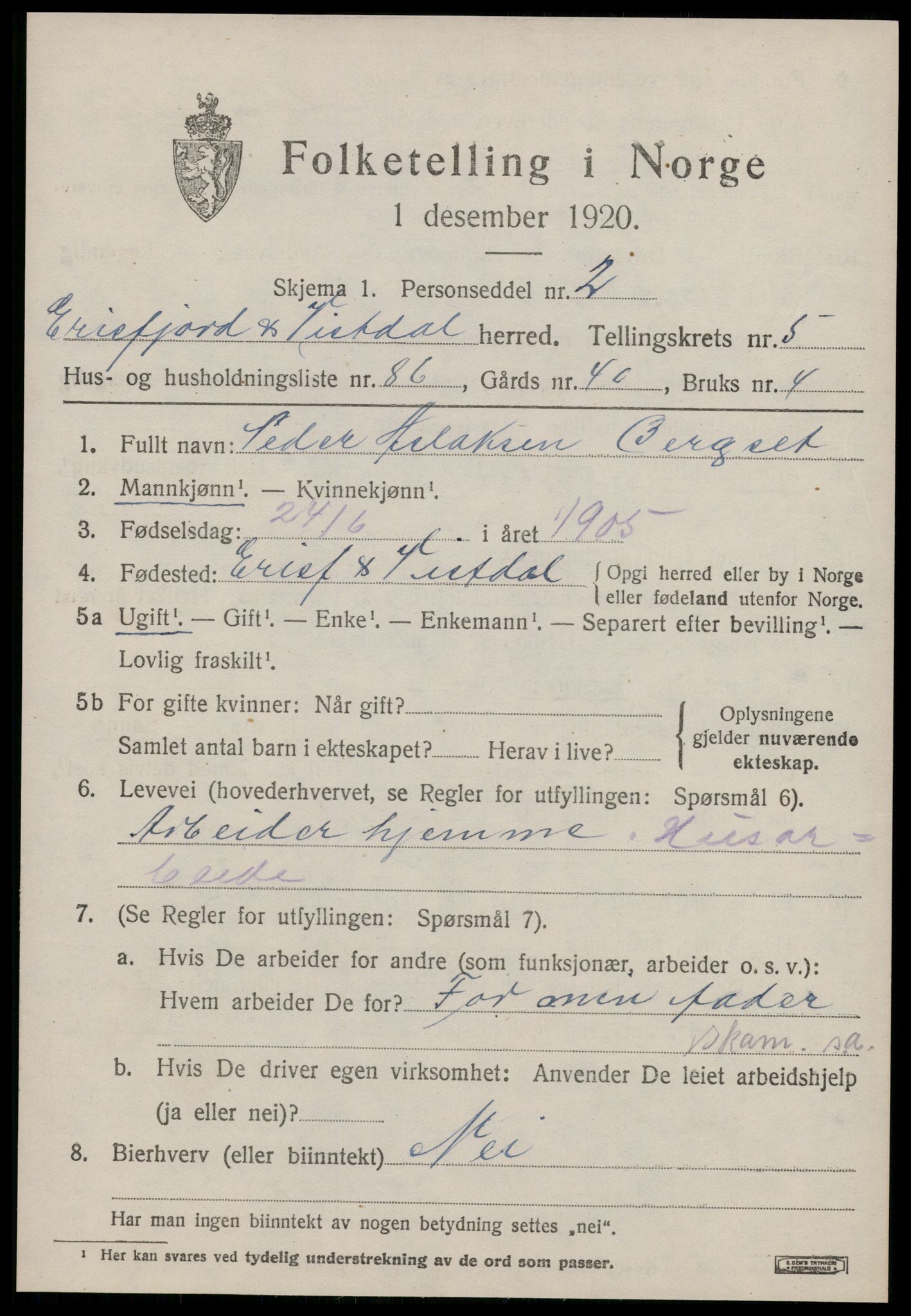 SAT, 1920 census for Eresfjord og Vistdal, 1920, p. 3369