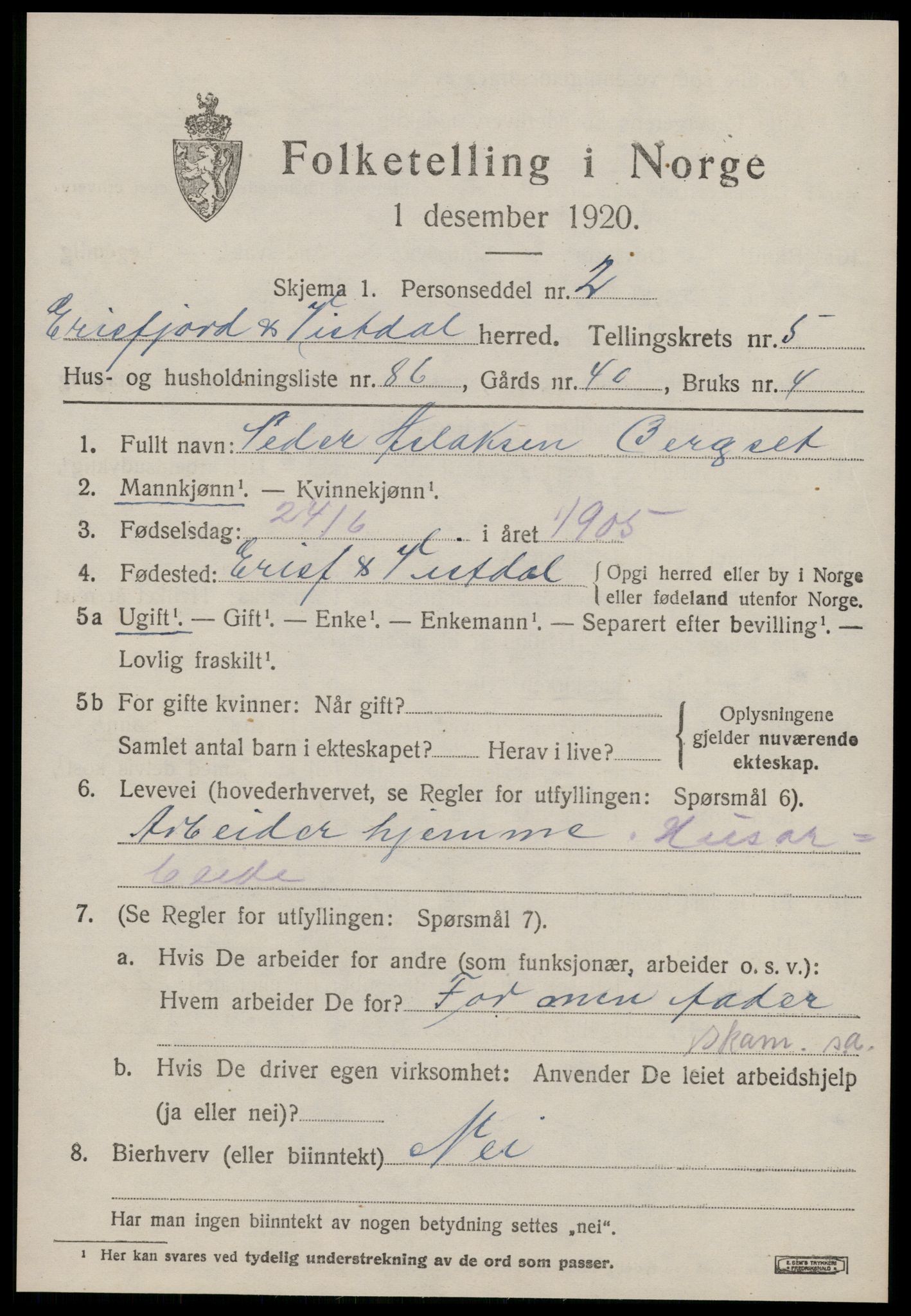 SAT, 1920 census for Eresfjord og Vistdal, 1920, p. 3369