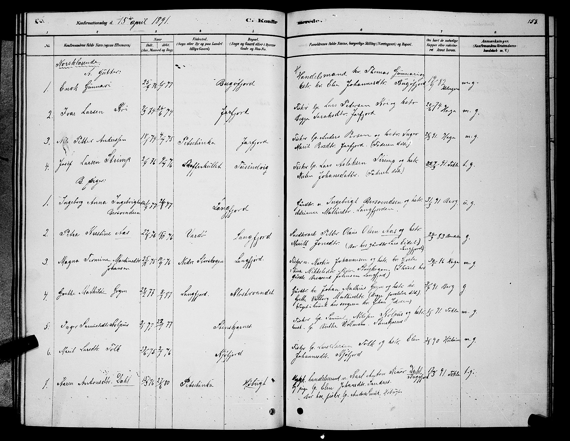 Sør-Varanger sokneprestkontor, AV/SATØ-S-1331/H/Hb/L0003klokker: Parish register (copy) no. 3, 1878-1891, p. 153