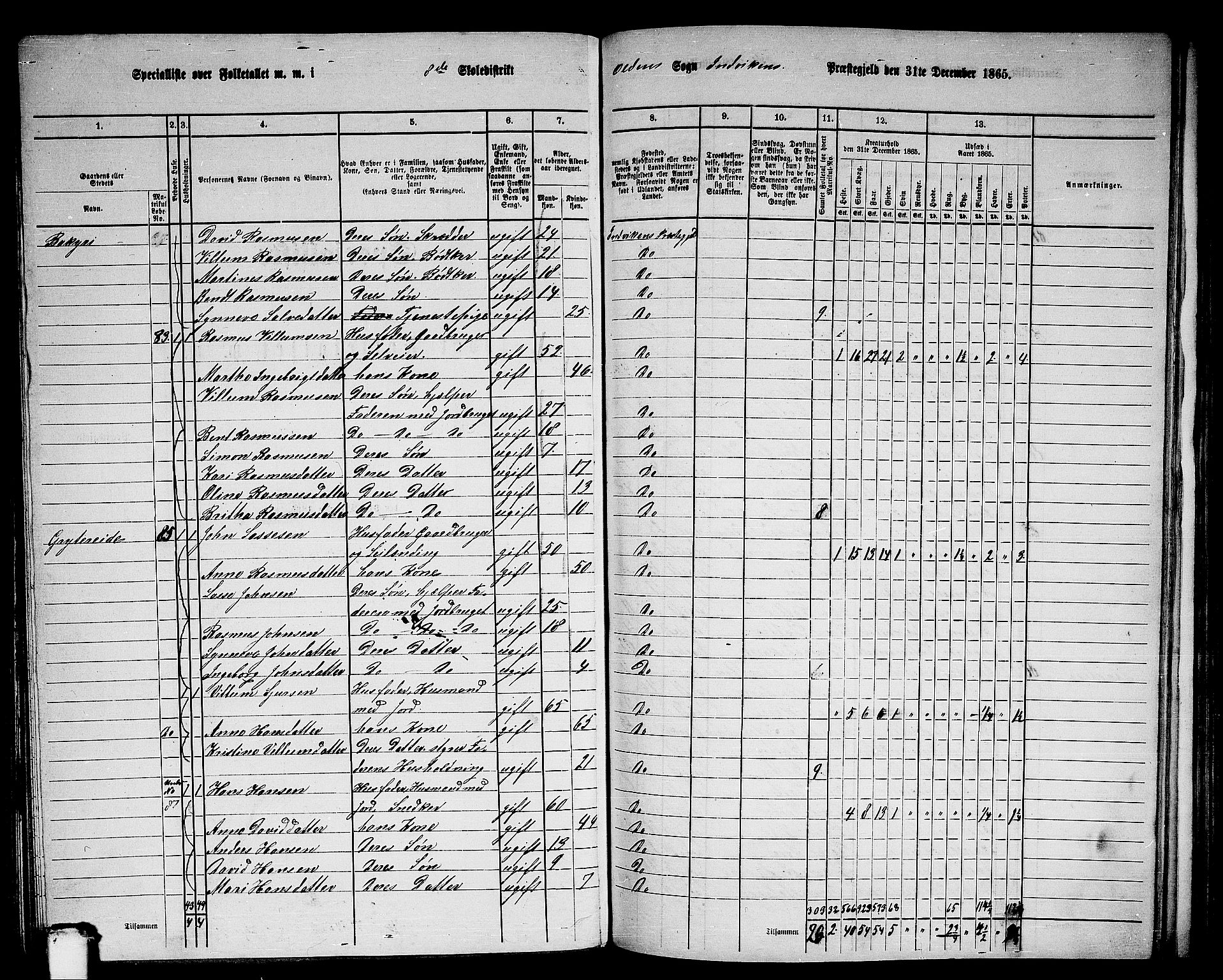 RA, 1865 census for Innvik, 1865, p. 134