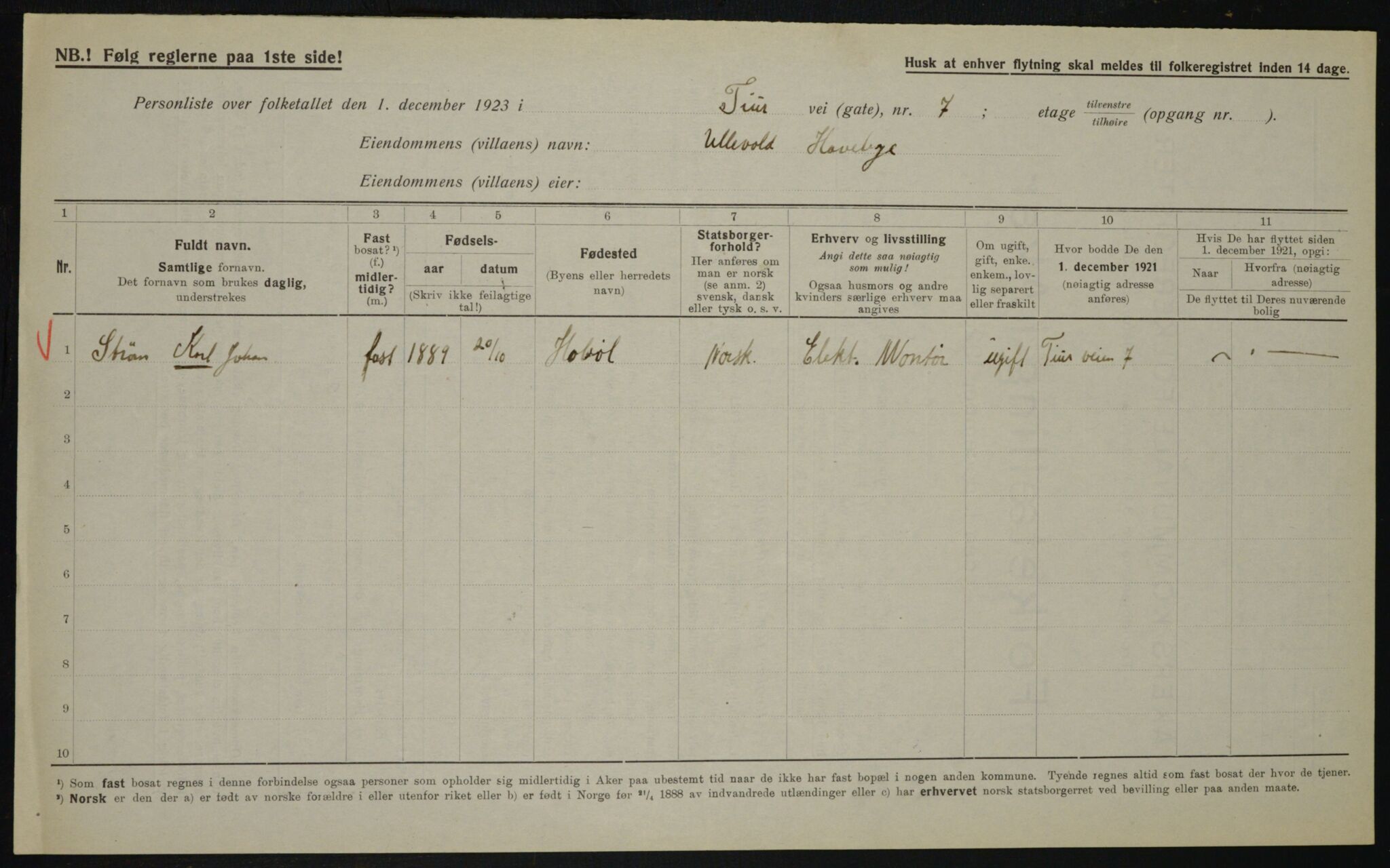 , Municipal Census 1923 for Aker, 1923, p. 21677