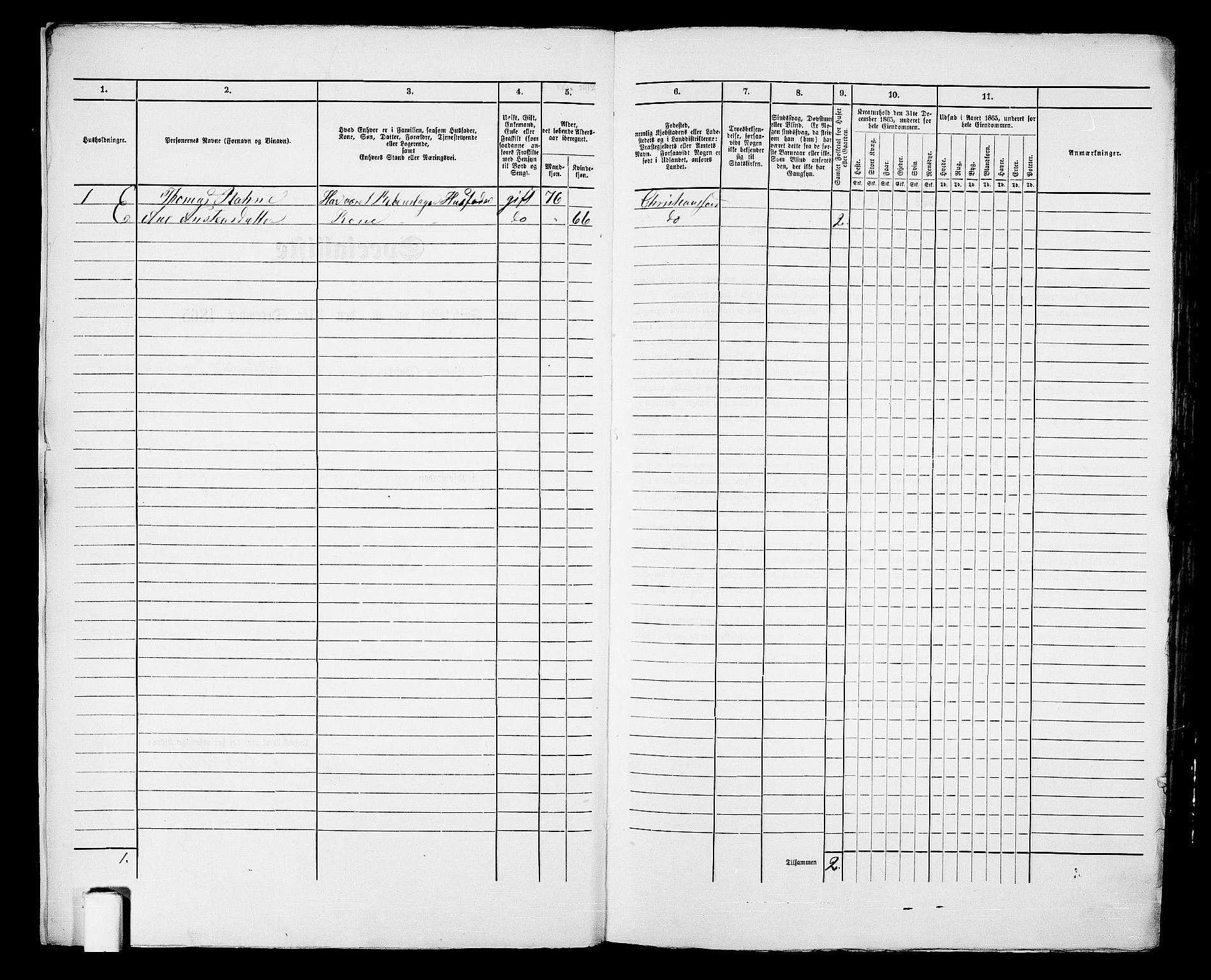 RA, 1865 census for Kristiansand, 1865, p. 527