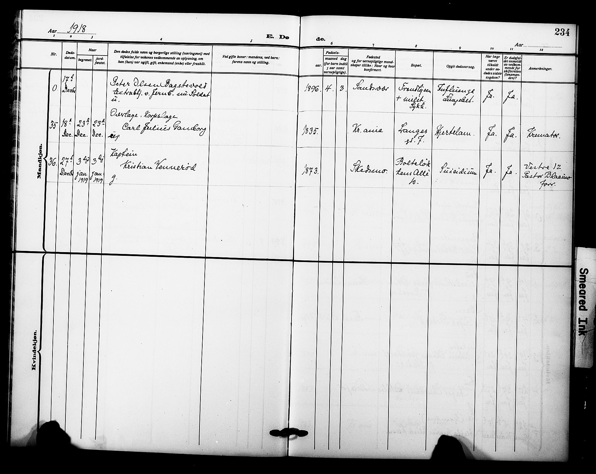 Garnisonsmenigheten Kirkebøker, AV/SAO-A-10846/F/Fa/L0015: Parish register (official) no. 15, 1915-1921, p. 234