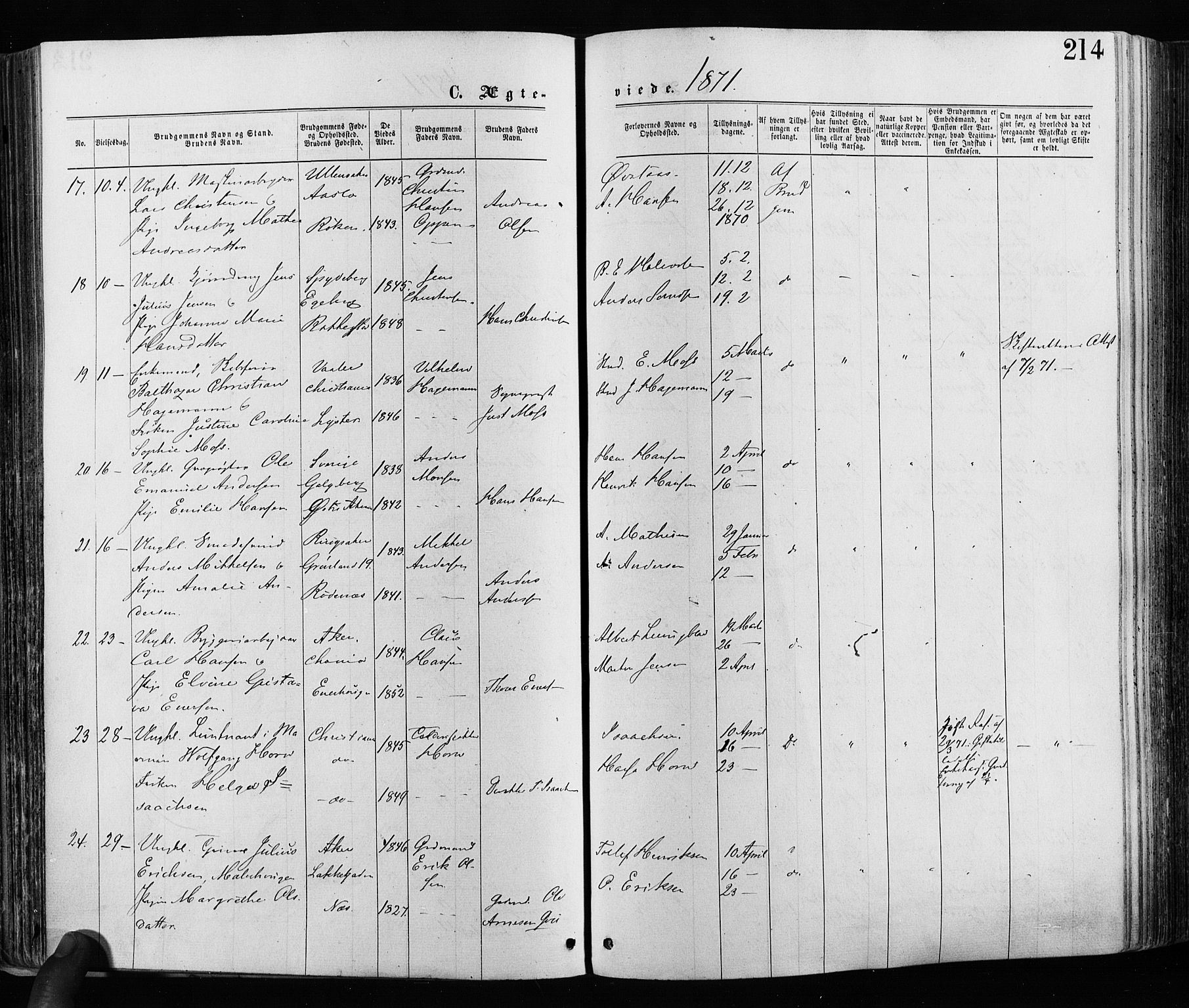 Grønland prestekontor Kirkebøker, AV/SAO-A-10848/F/Fa/L0005: Parish register (official) no. 5, 1869-1880, p. 214