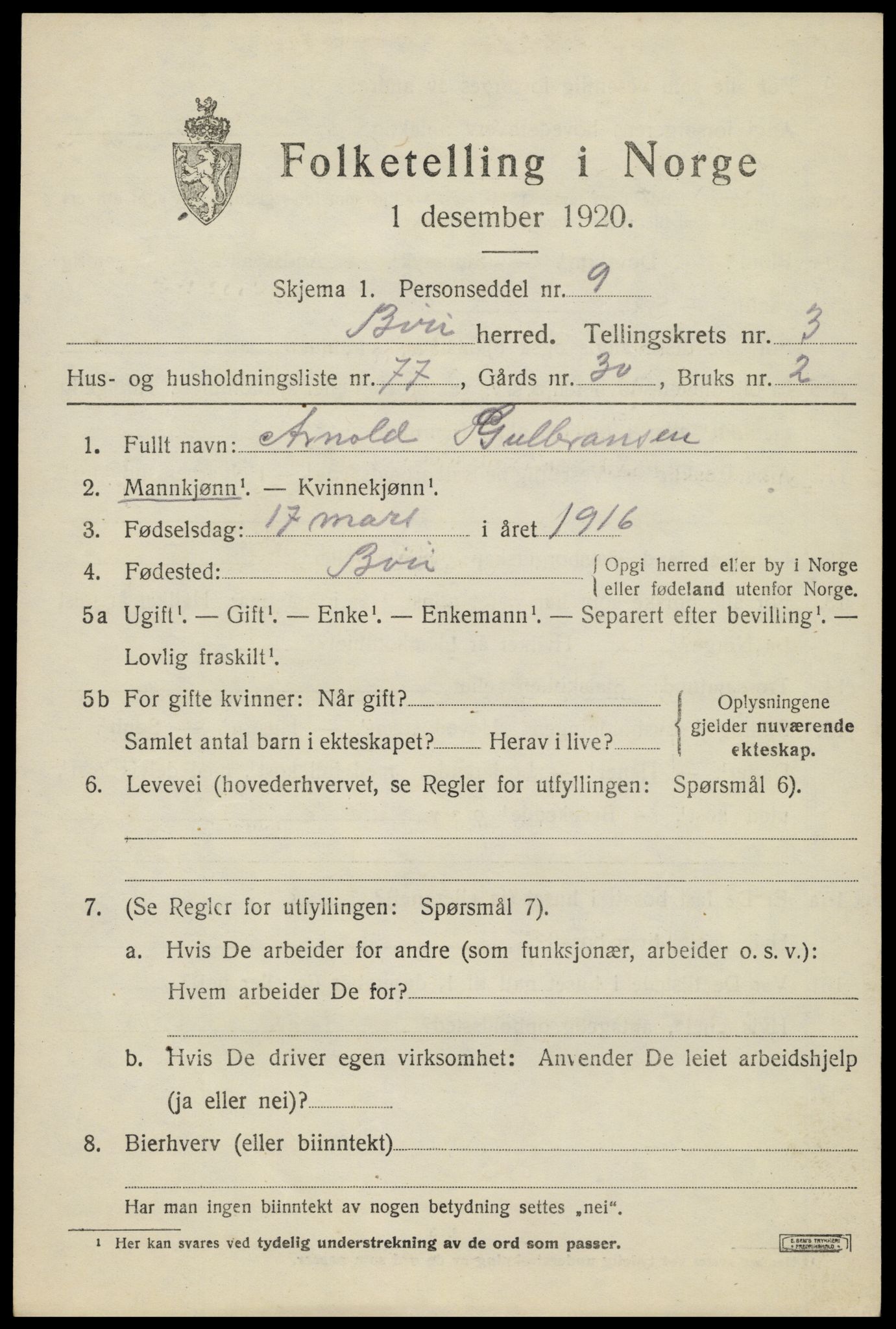 SAH, 1920 census for Biri, 1920, p. 3197